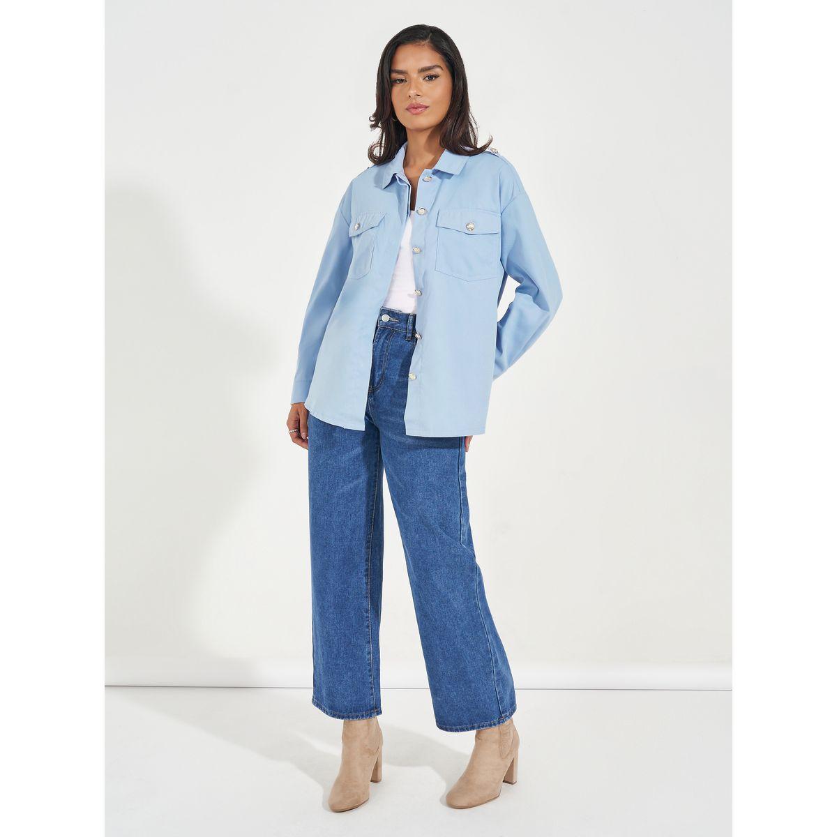Styli Twill Oversized Shirt with Flap Pockets-women-clothing-shirtsandblouses-shirts-image-6