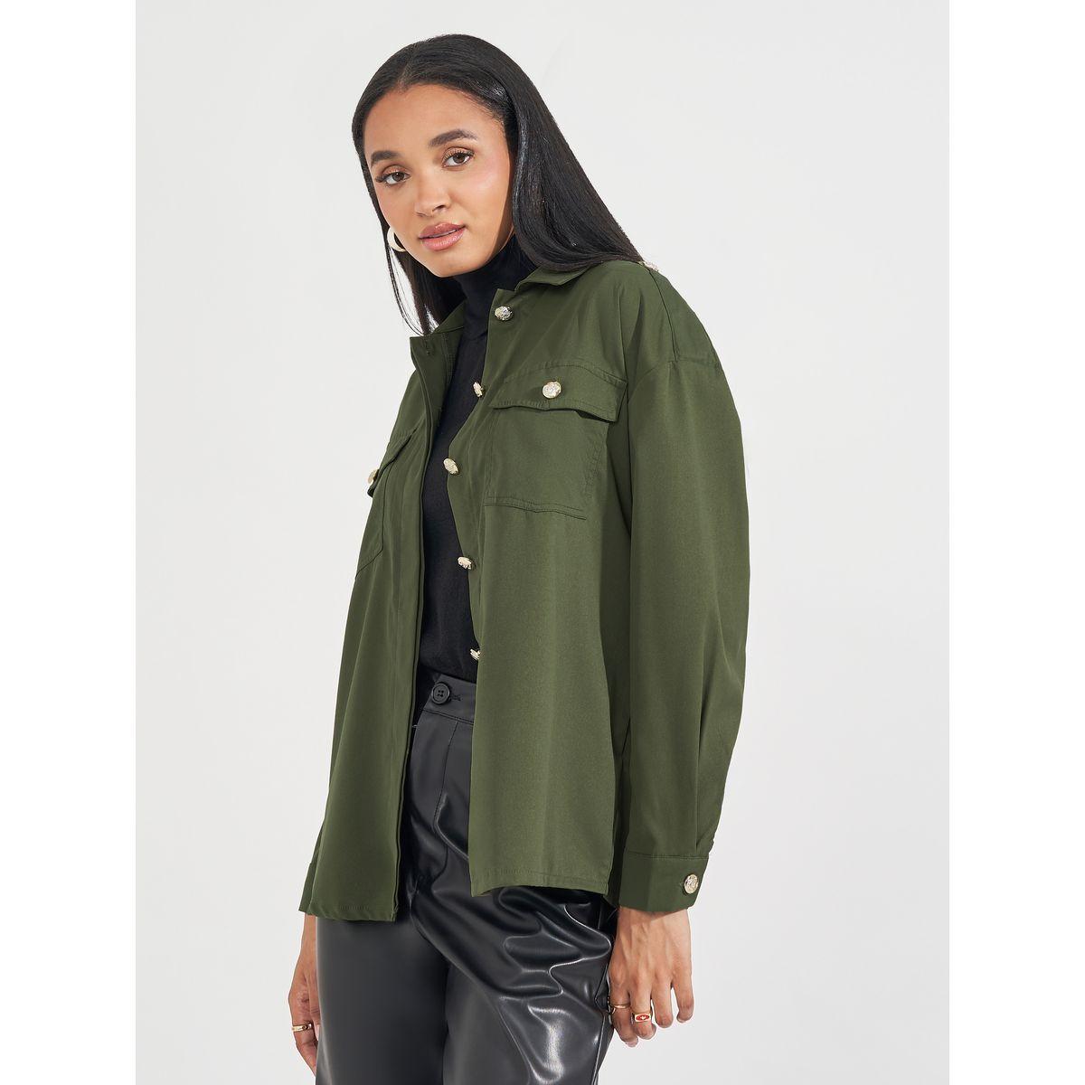 بلوزة تويل فضفاضة مع جيوب بطية إغلاق-women-clothing-shirtsandblouses-shirts-image-1