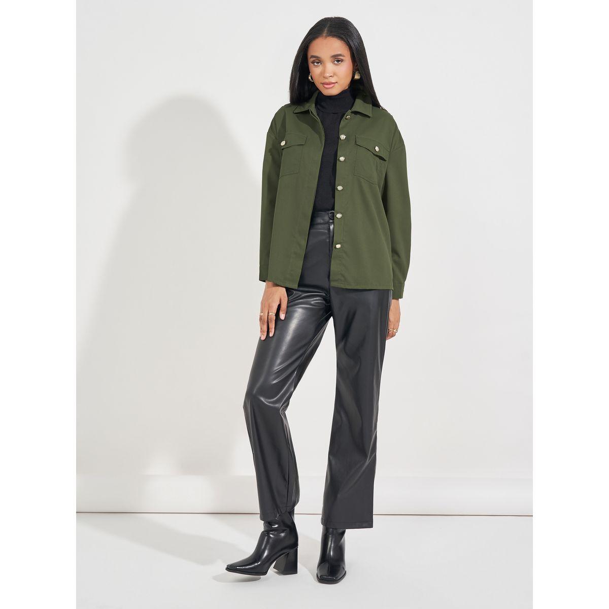 Styli Twill Oversized Shirt with Flap Pockets-women-clothing-shirtsandblouses-shirts-image-2