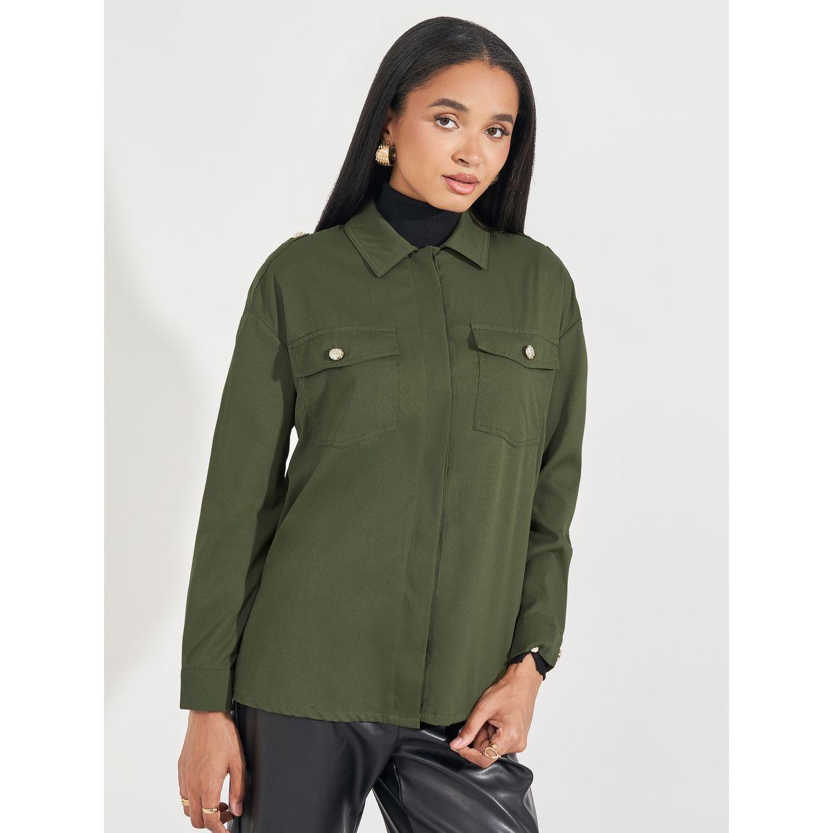 Styli Twill Oversized Shirt with Flap Pockets-women-clothing-shirtsandblouses-shirts-image-6