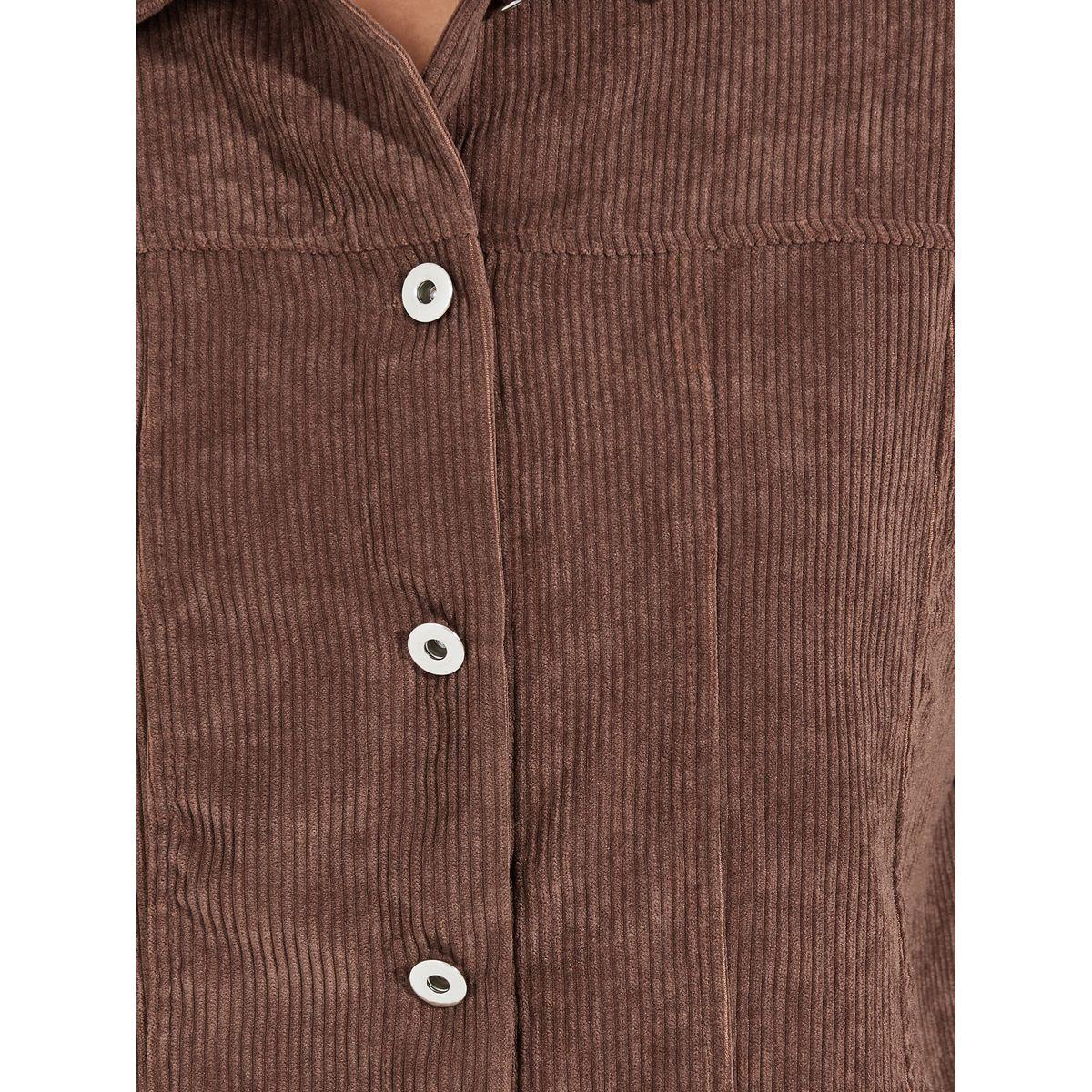 Styli Oversized Corduroy Shirt with Buttons-women-clothing-shirtsandblouses-shirts-image-5
