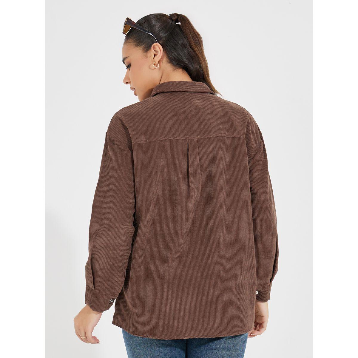 Styli Oversized Corduroy Shirt with Buttons-women-clothing-shirtsandblouses-shirts-image-6