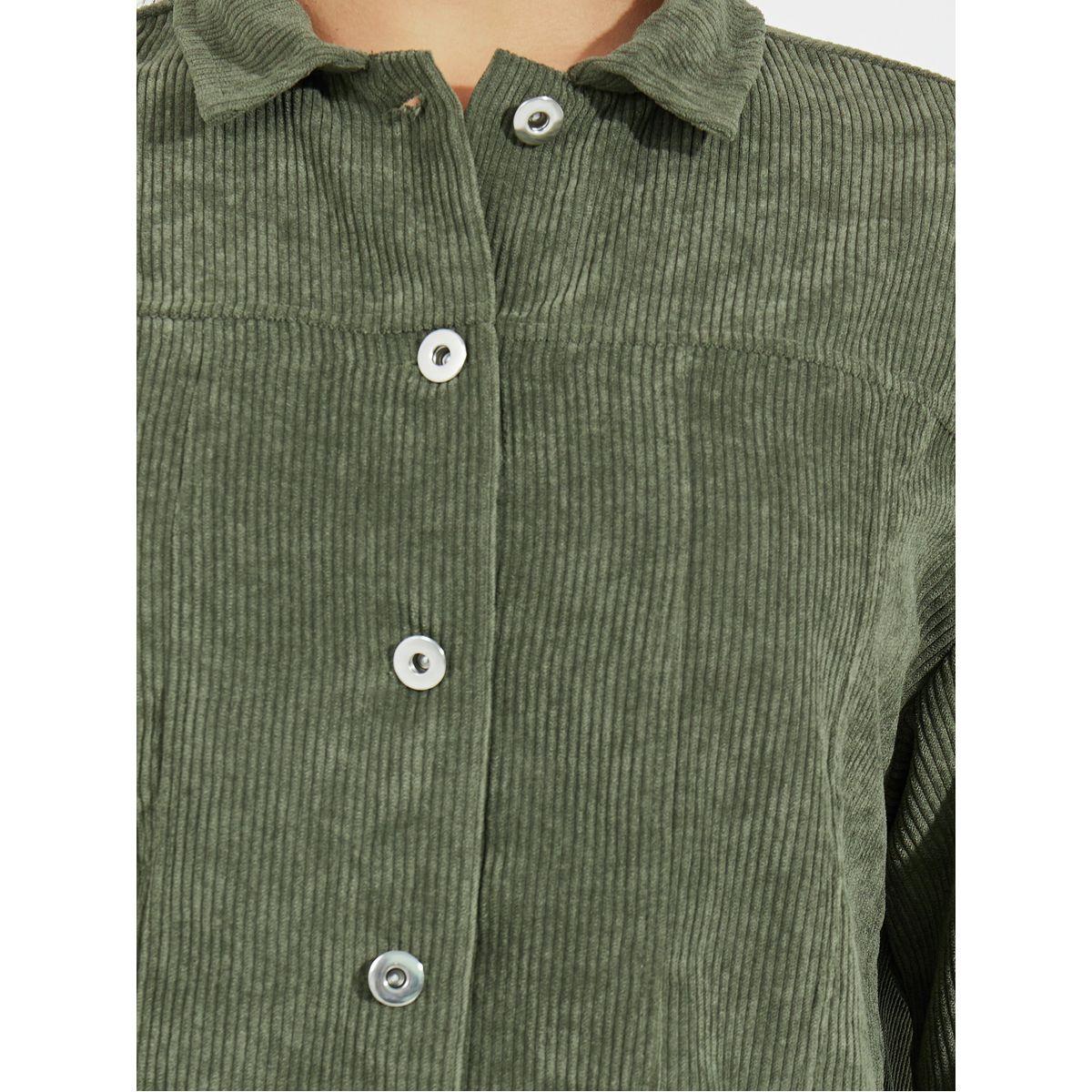 Styli Oversized Corduroy Shirt with Buttons-women-clothing-shirtsandblouses-shirts-image-4