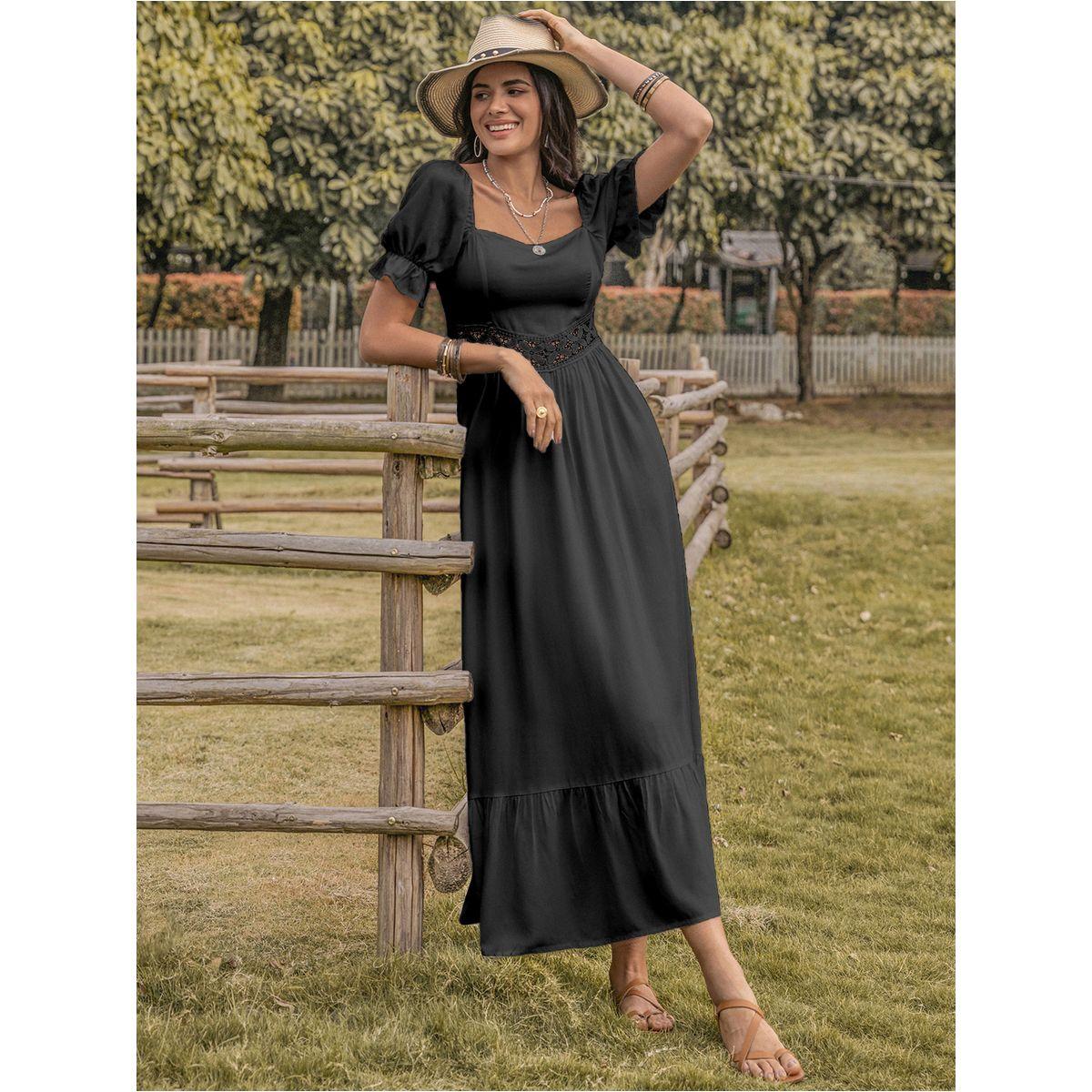 فستان طويل بتفاصيل دانتيل مع ياقة مربعة رَستي دَستي × ستايلي-women-clothing-dresses-image-4