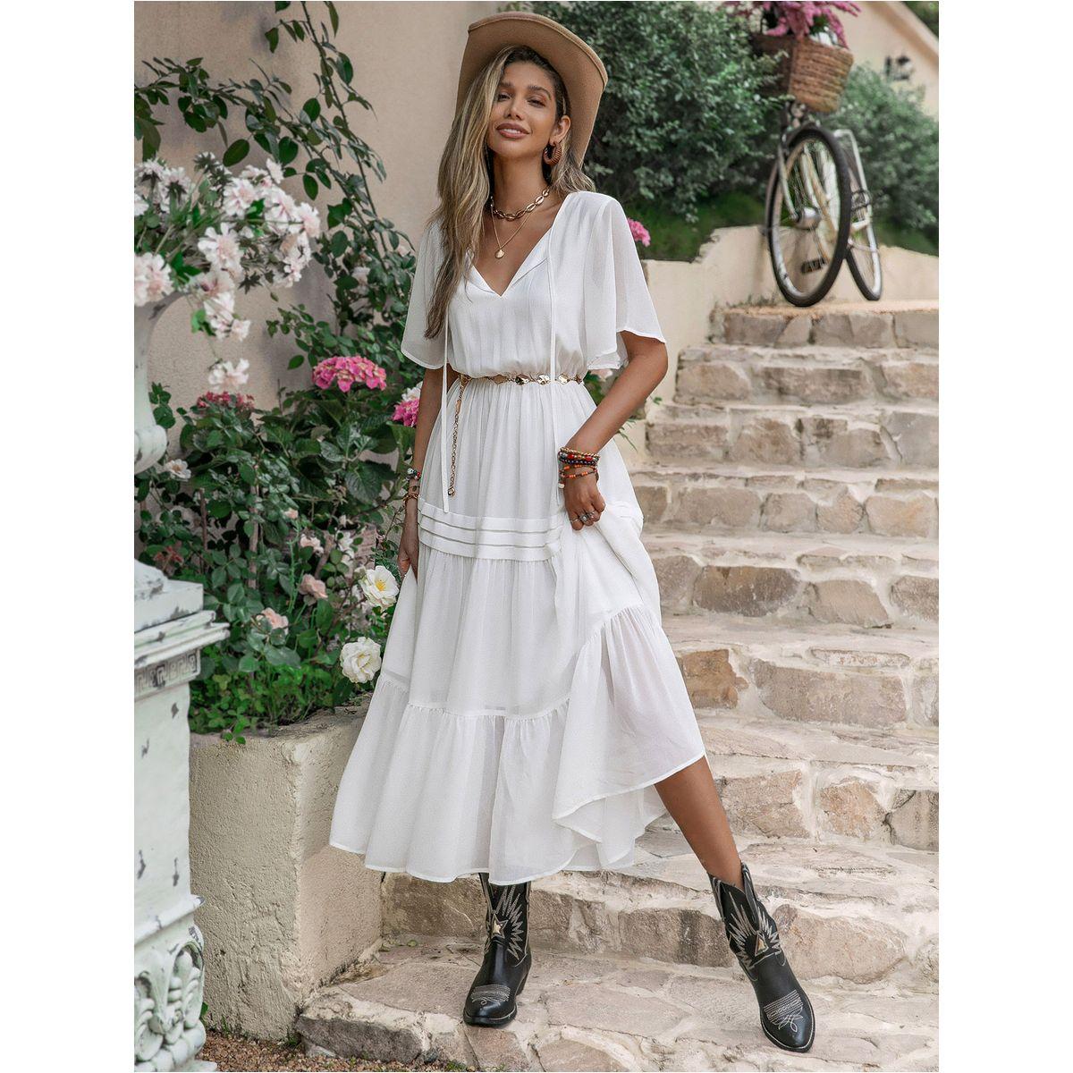 فستان طويل بحافة كشكش مع ياقة باربطة رَستي دَستي × ستايلي-women-clothing-dresses-image-1