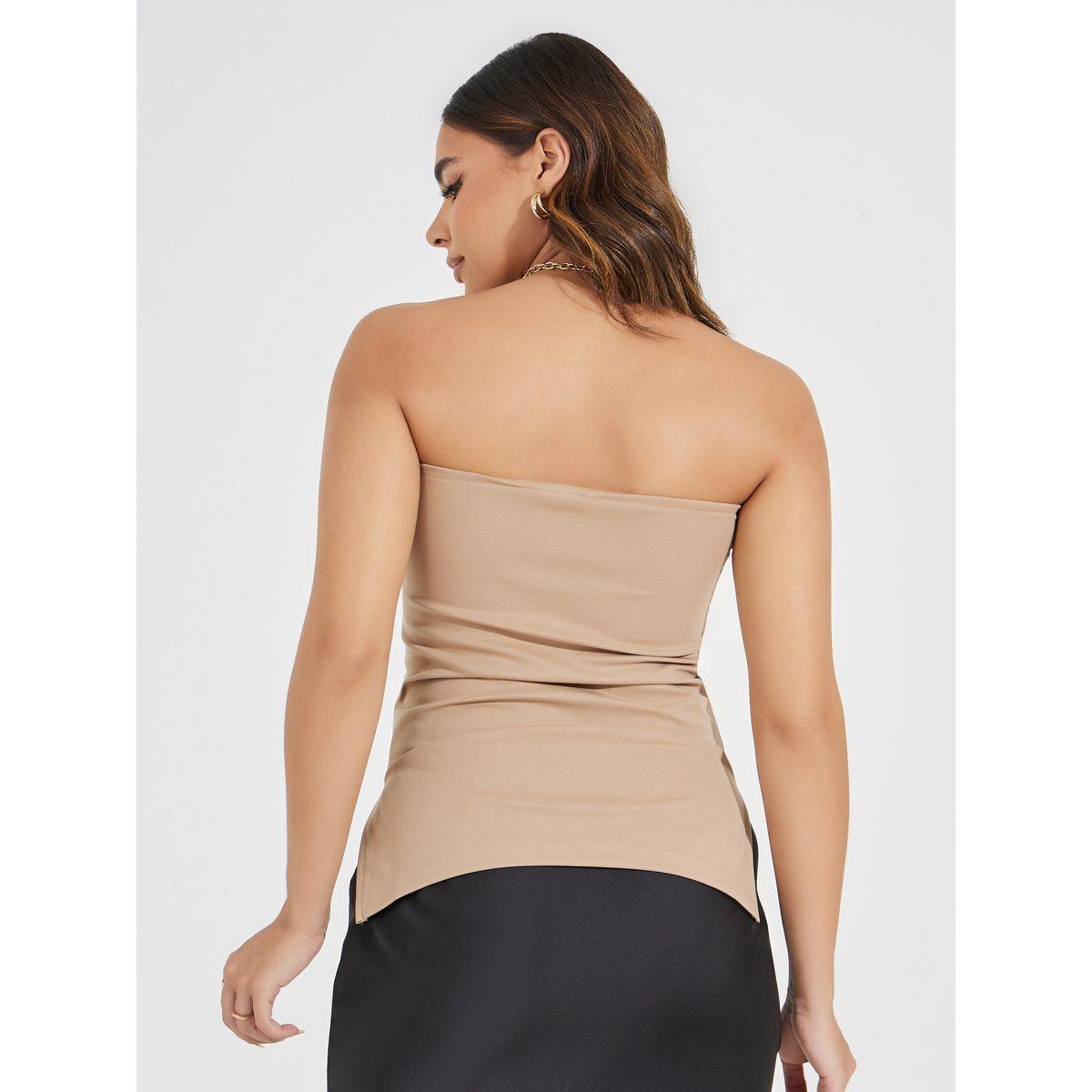 بلوزة مُجسمة بياقة باندو وتفاصيل مزمومة-women-clothing-tshirts-image-4