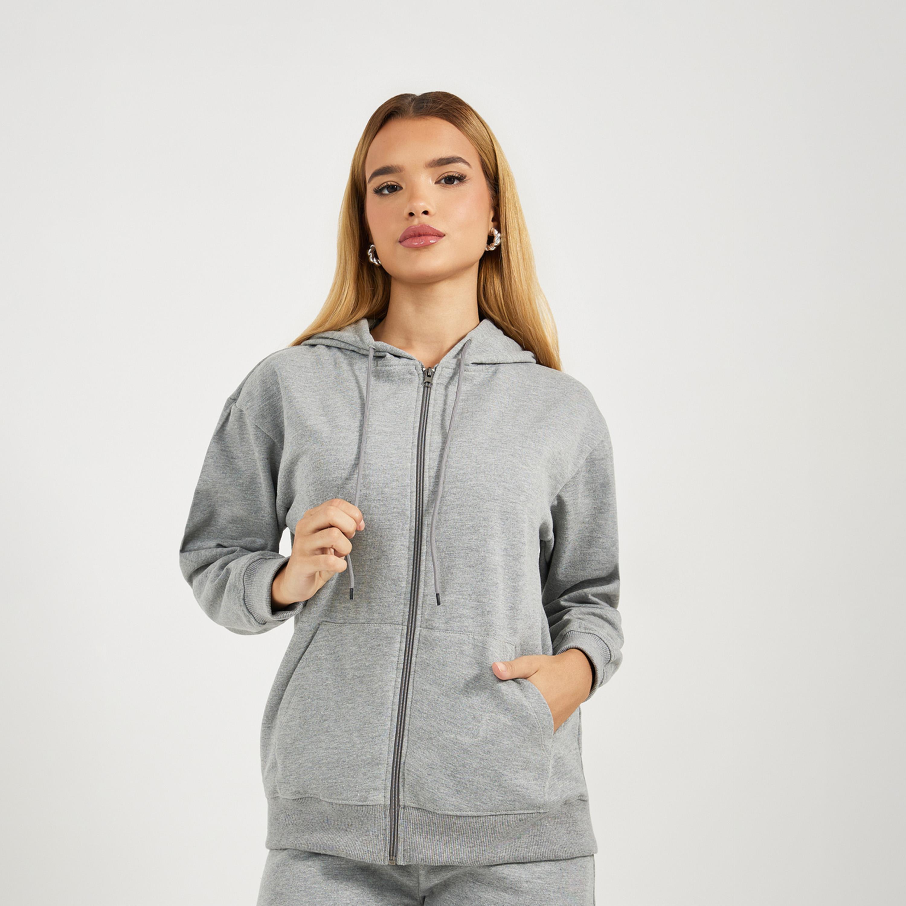Styli Solid Front Zip Hoodie and Wide Leg Joggers Co-Ords-women-clothing-coordsets-image-2