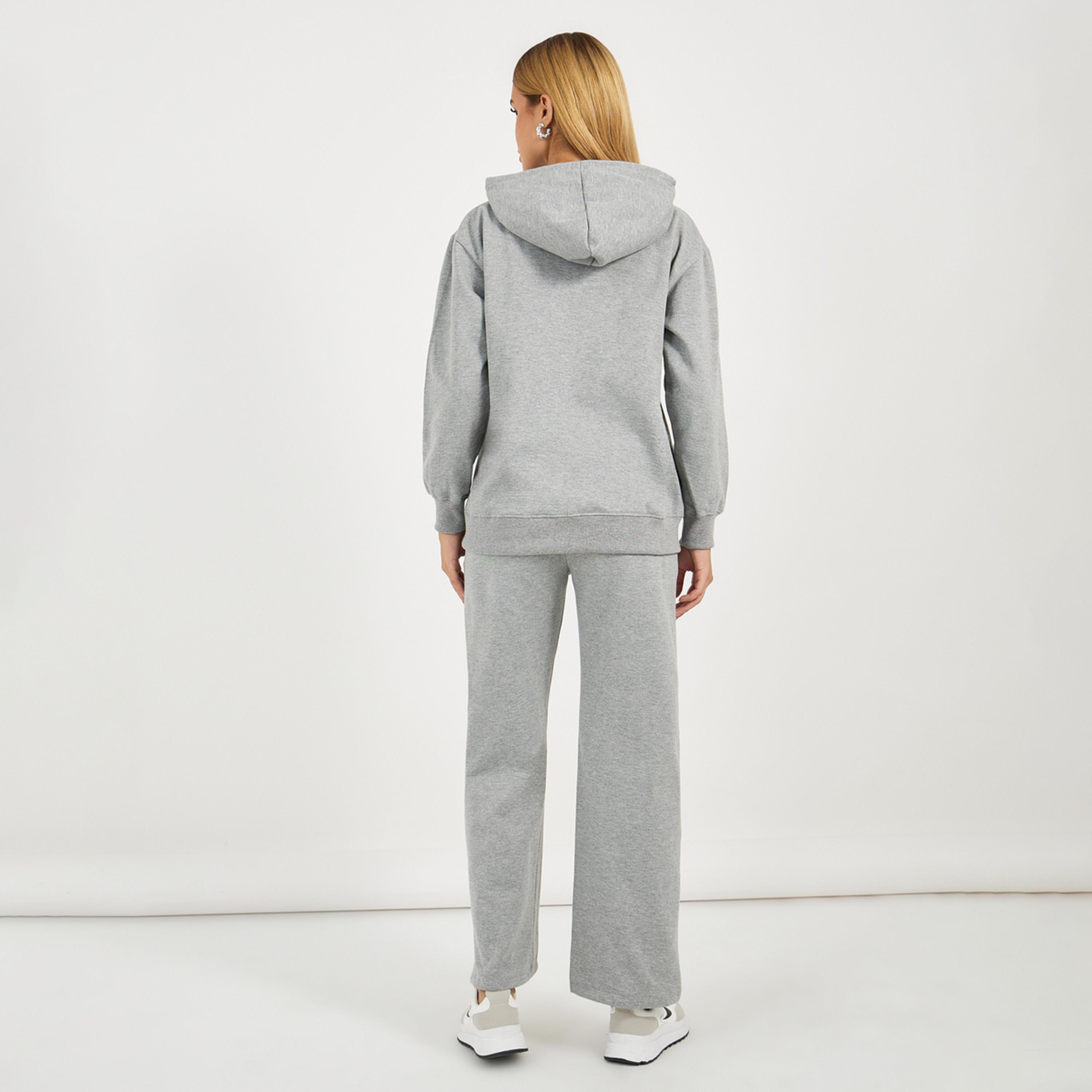 Styli Solid Front Zip Hoodie and Wide Leg Joggers Co-Ords-women-clothing-coordsets-image-6