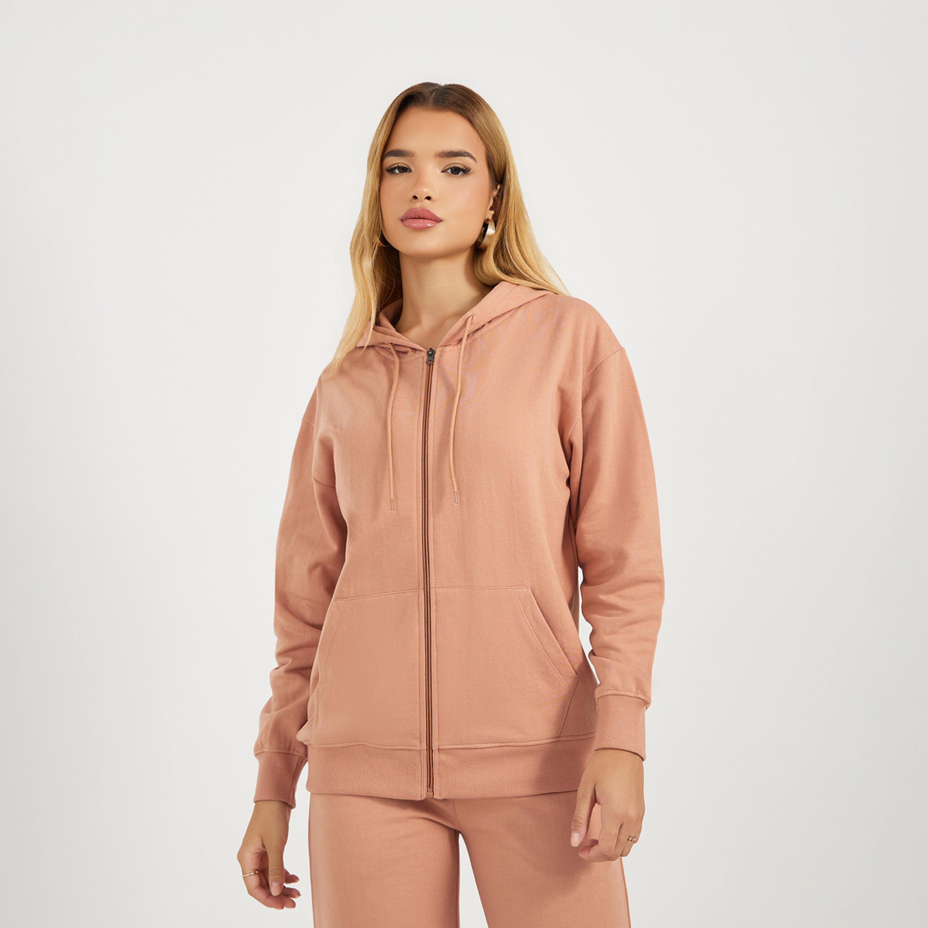 Styli Solid Front Zip Hoodie and Wide Leg Joggers Co-Ords-women-clothing-coordsets-image-3