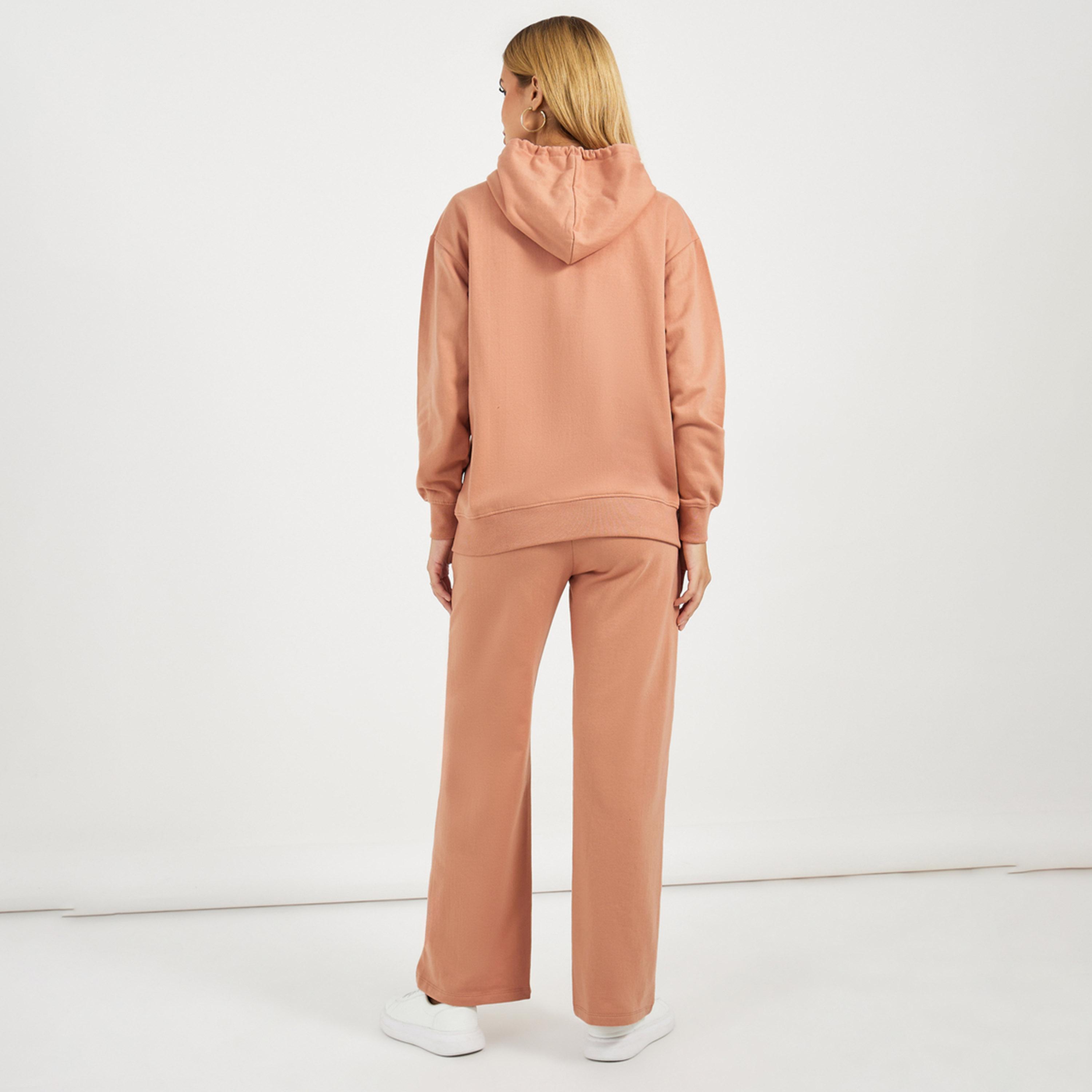 Styli Solid Front Zip Hoodie and Wide Leg Joggers Co-Ords-women-clothing-coordsets-image-6