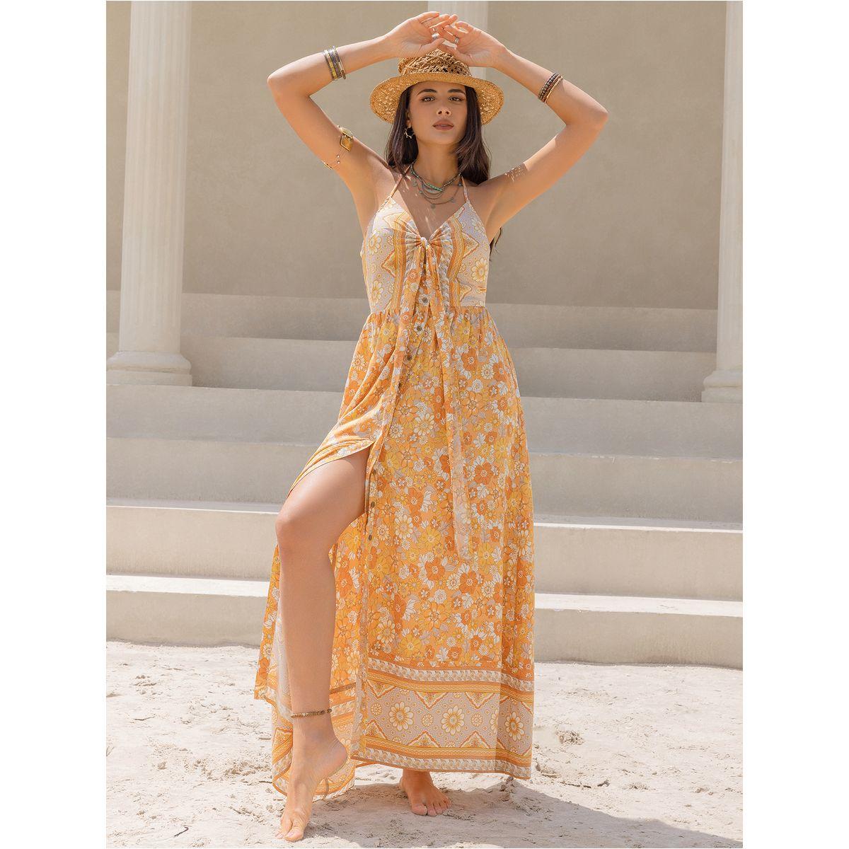 فستان كامي طويل مطبع بزهور مع اربطة رَستي دَستي × ستايلي-women-clothing-dresses-image-4