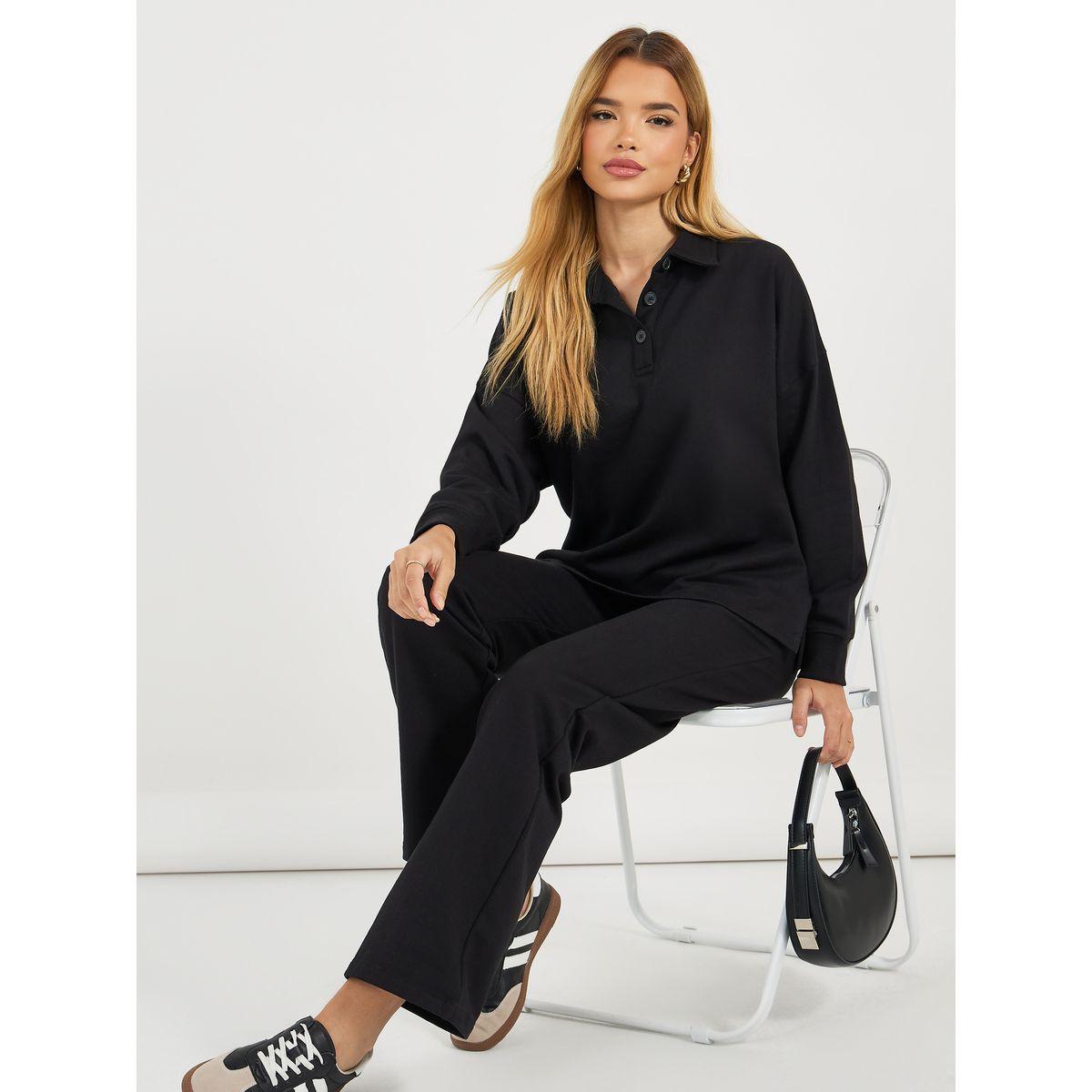 Styli Solid Long Sleeves Polo T-Shirt & Pants Co-Ords Set-women-clothing-coordsets-image-1