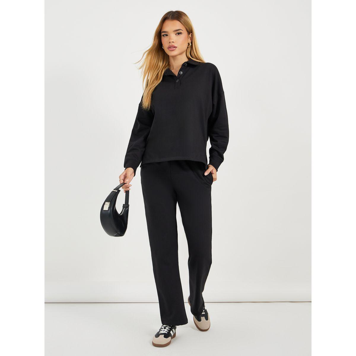 Styli Solid Long Sleeves Polo T-Shirt & Pants Co-Ords Set-women-clothing-coordsets-image-2