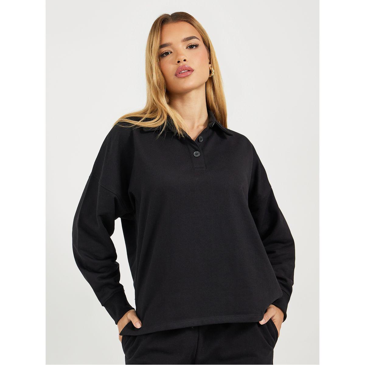Styli Solid Long Sleeves Polo T-Shirt & Pants Co-Ords Set-women-clothing-coordsets-image-3