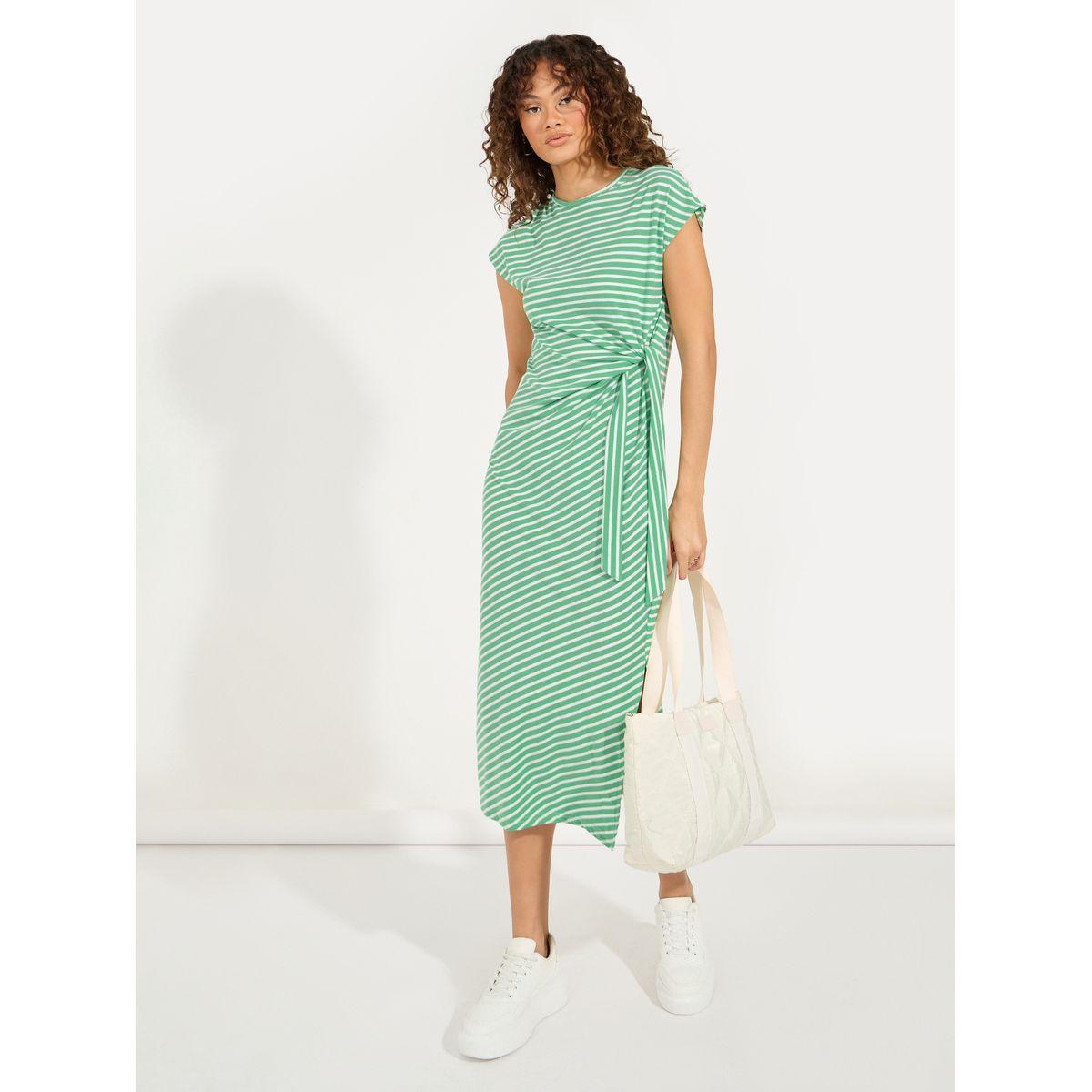 Styli Striped T-Shirt Midi Dress with Side Slit-women-clothing-dresses-image-1