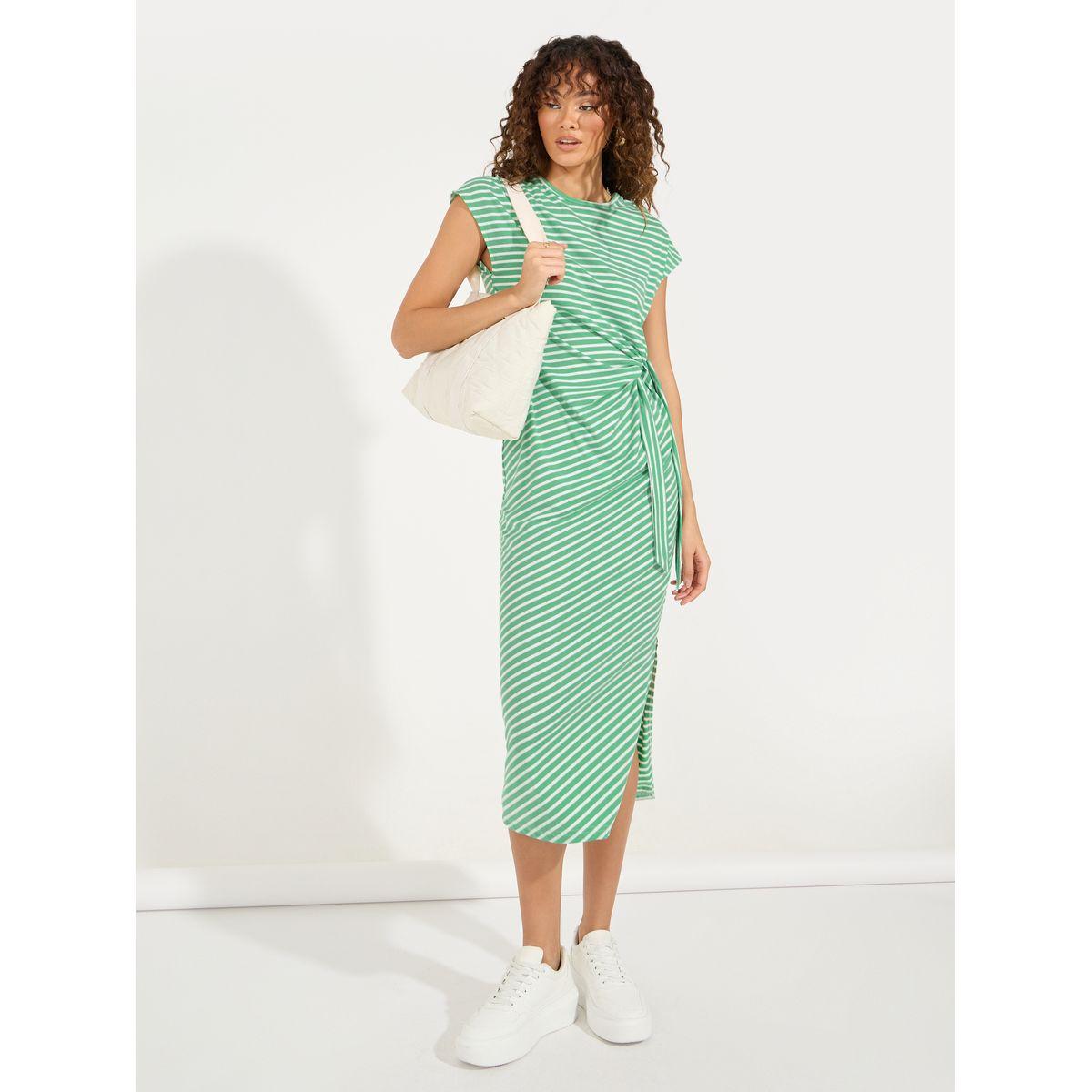 Styli Striped T-Shirt Midi Dress with Side Slit-women-clothing-dresses-image-4
