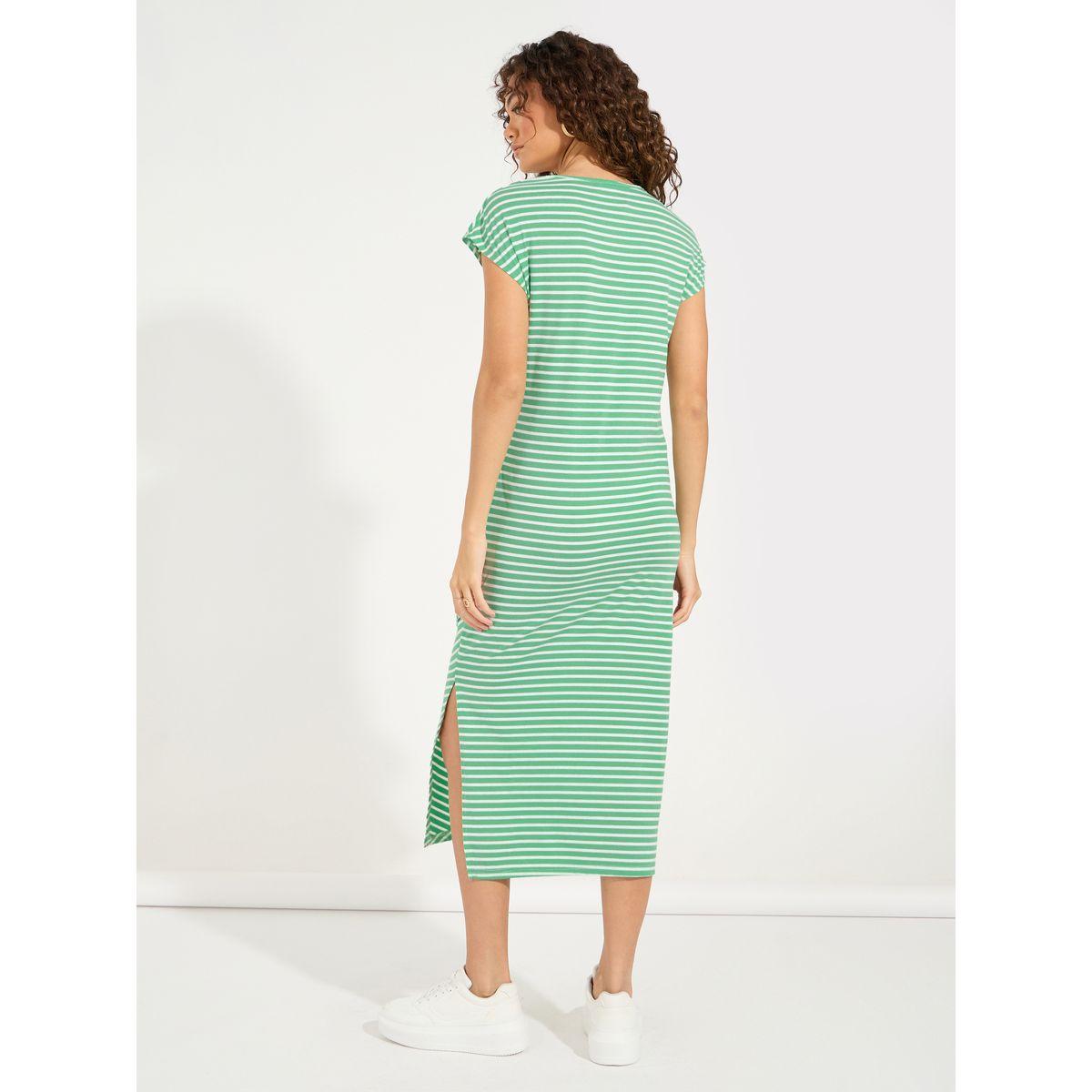 Styli Striped T-Shirt Midi Dress with Side Slit-women-clothing-dresses-image-6