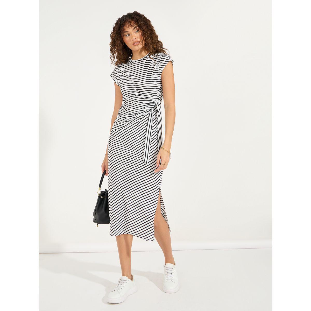 Styli Striped T-Shirt Midi Dress with Side Slit-women-clothing-dresses-image-1