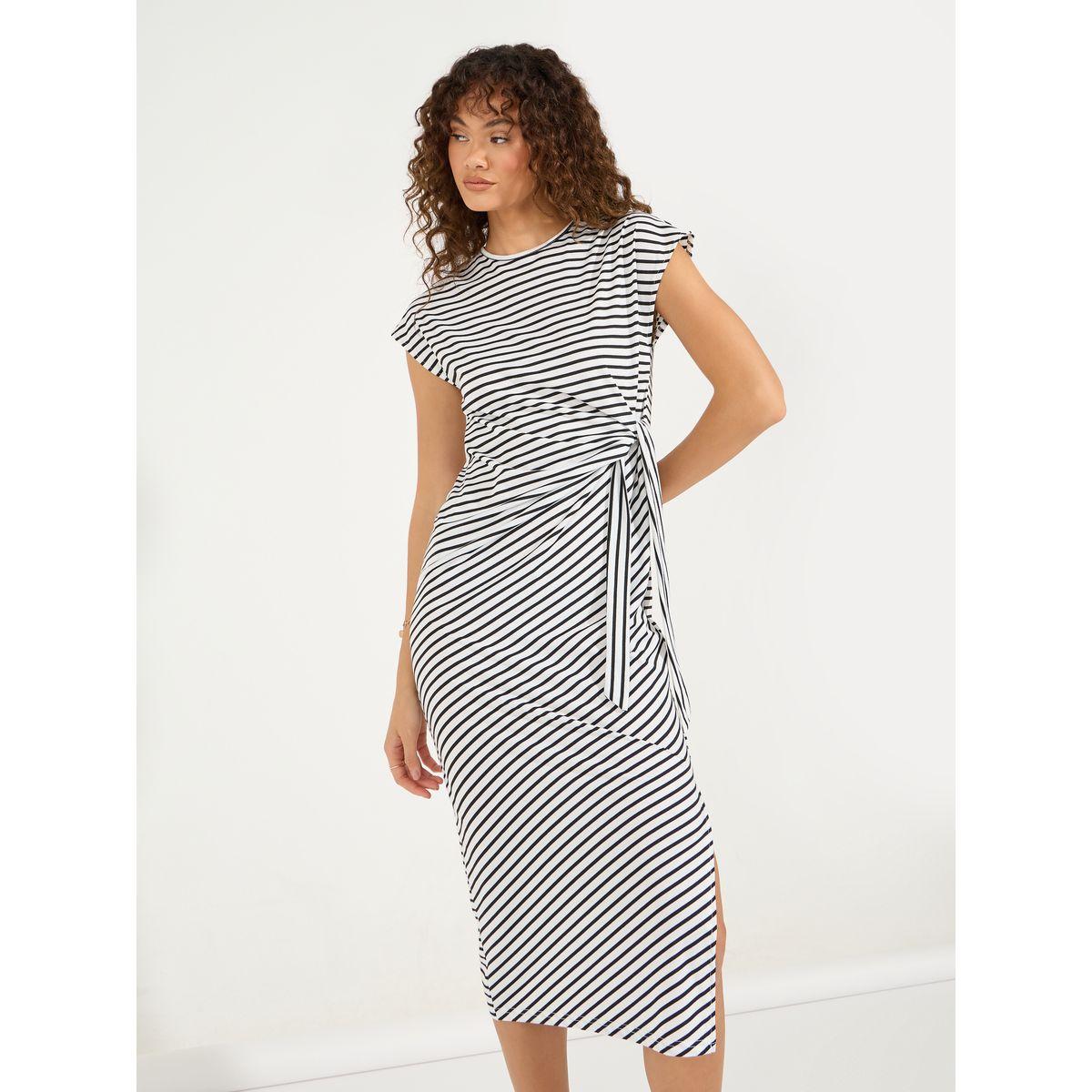 فستان ميدي مخطط بشق جانبي-women-clothing-dresses-image-2