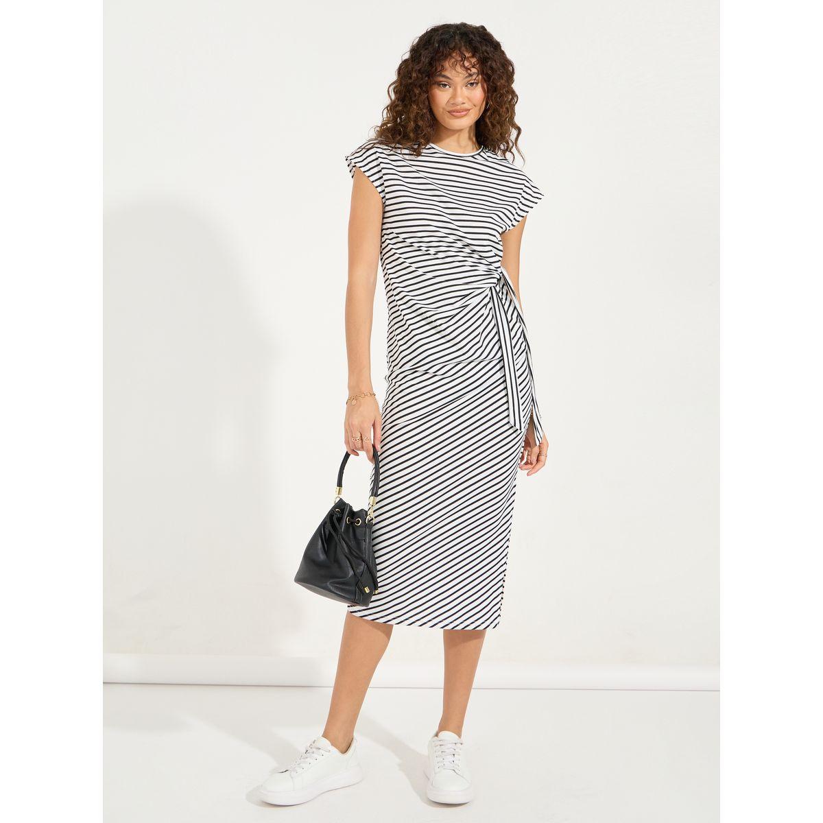 فستان ميدي مخطط بشق جانبي-women-clothing-dresses-image-4