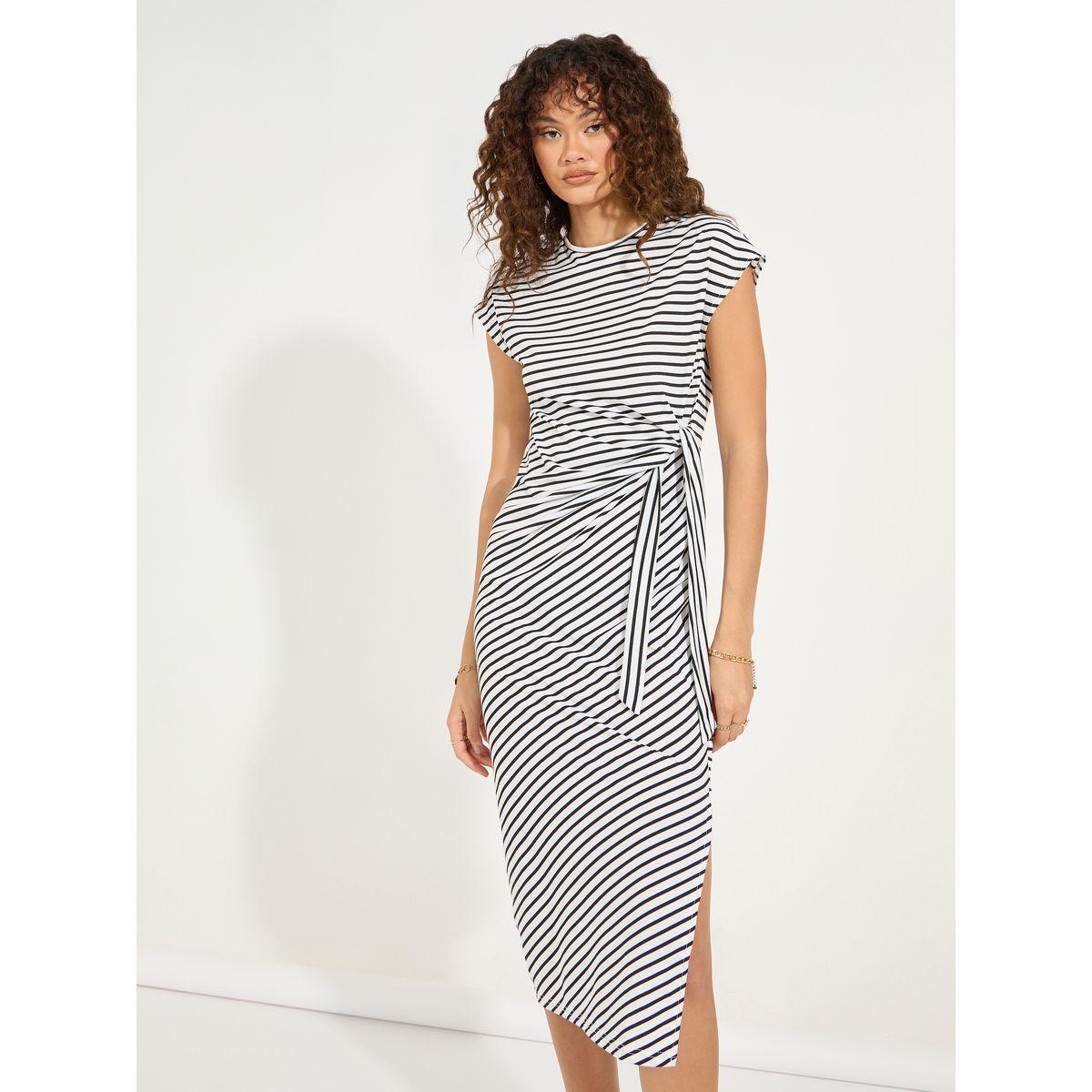 Styli Striped T-Shirt Midi Dress with Side Slit-women-clothing-dresses-image-5