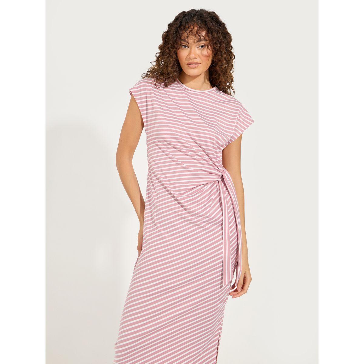 فستان ميدي مخطط مع شق جانبي-women-clothing-dresses-image-2