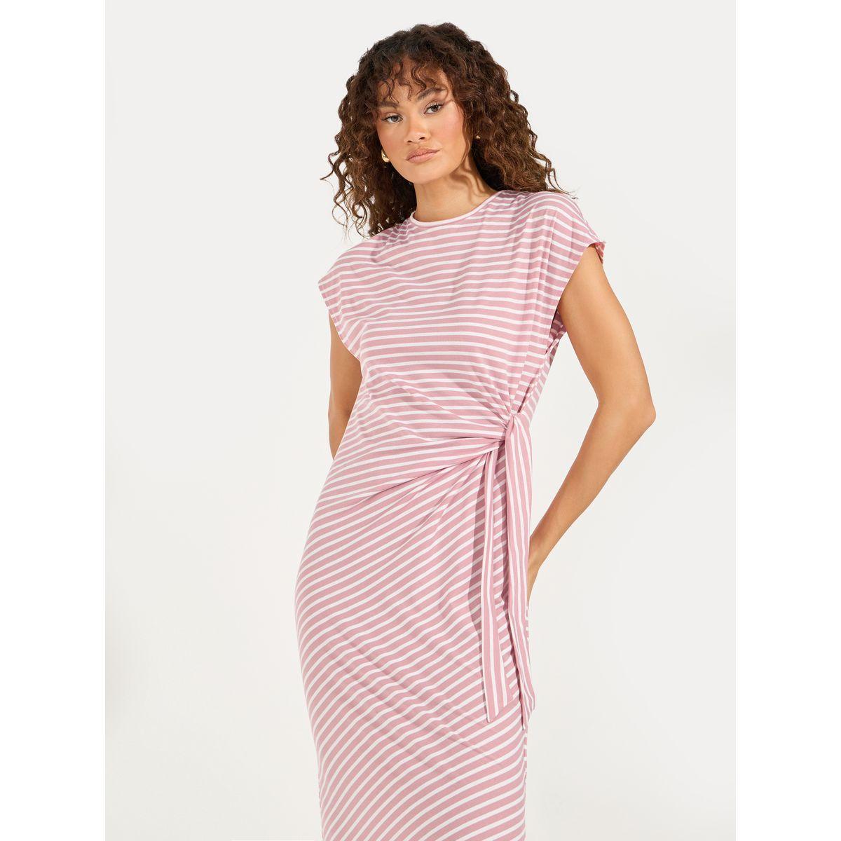فستان ميدي مخطط مع شق جانبي-women-clothing-dresses-image-5