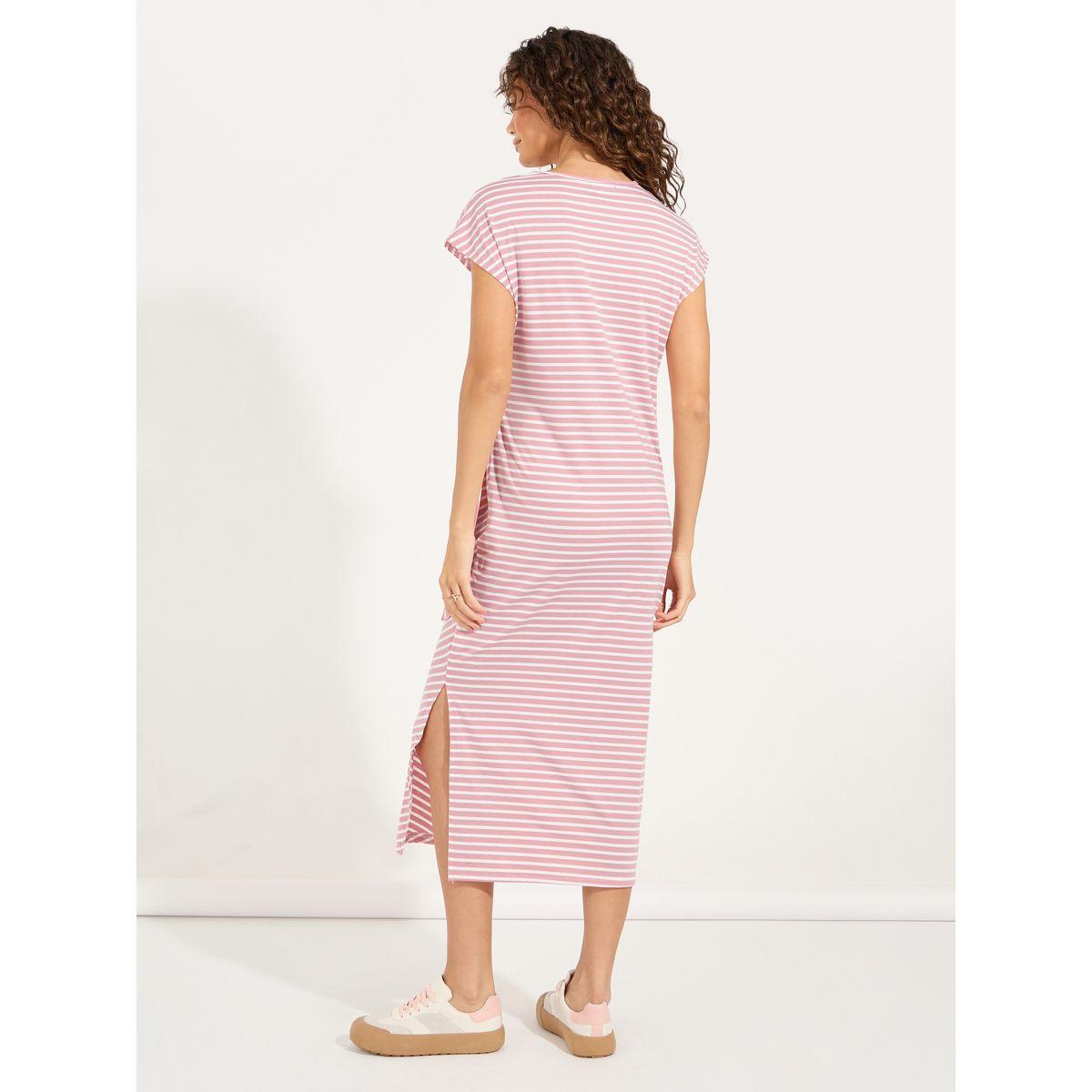 Styli Striped T-Shirt Midi Dress with Side Slit-women-clothing-dresses-image-6