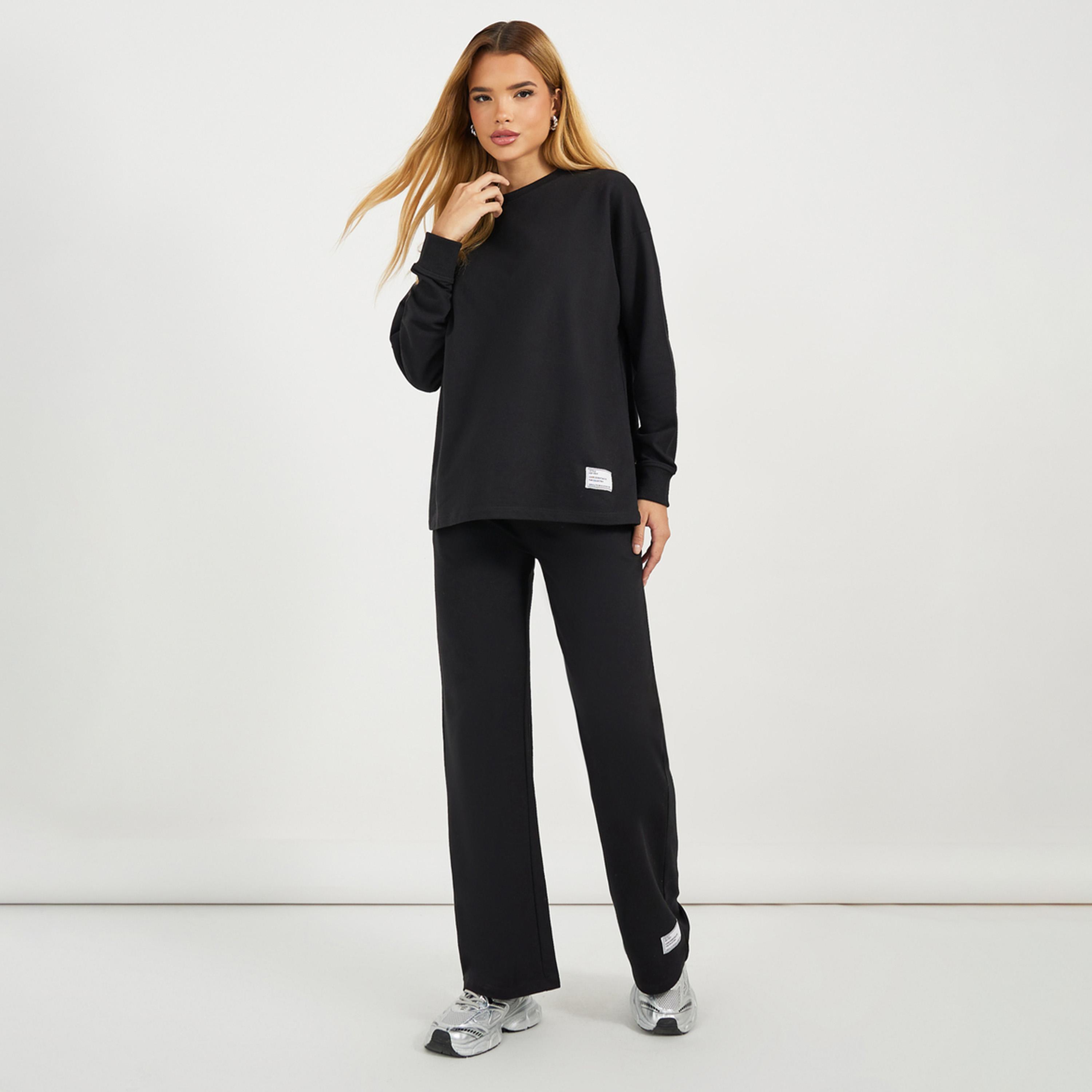 Styli Loopback Longline Sweatshirt and Wide Leg Joggers Co-Ords-women-clothing-coordsets-image-2