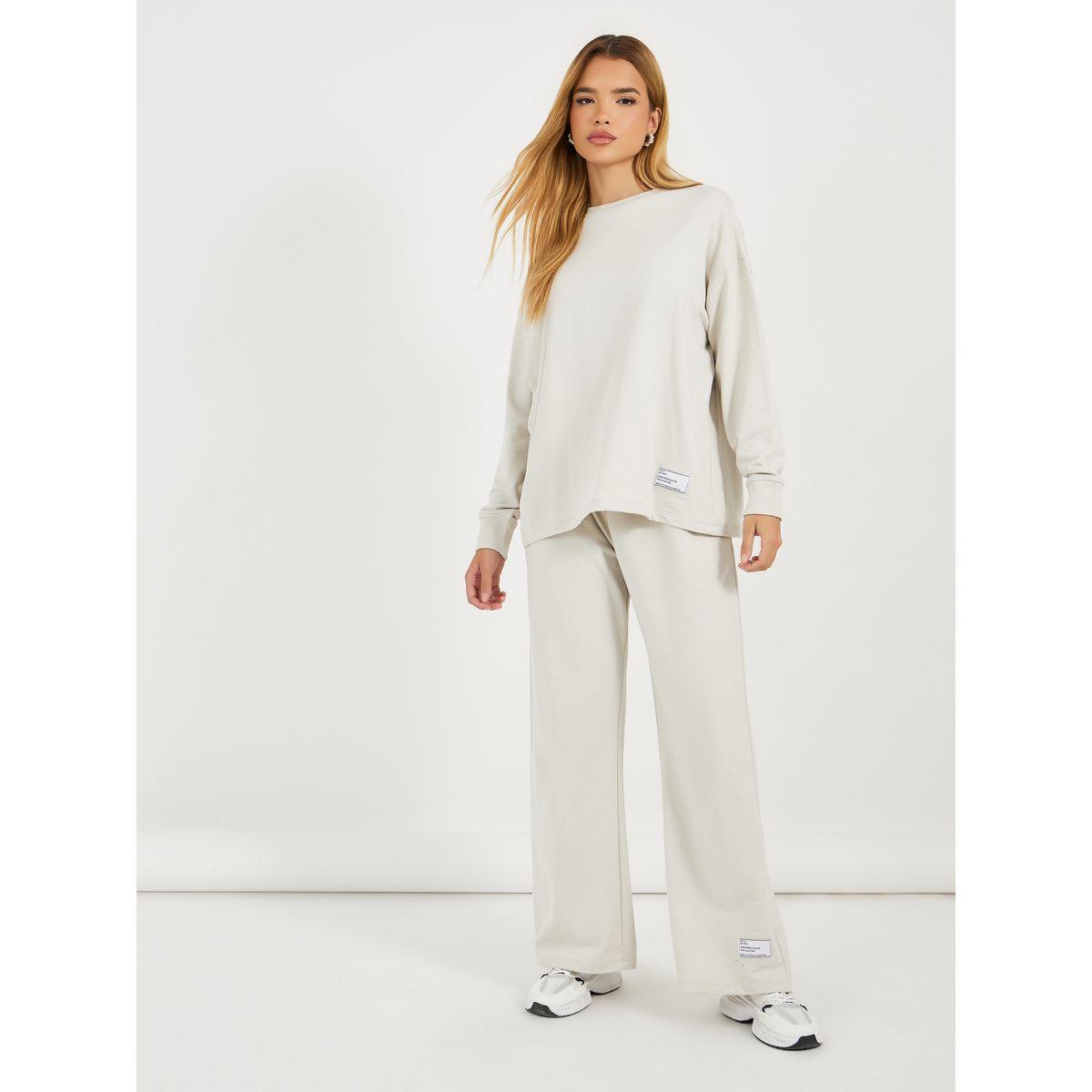 Styli Loopback Longline Sweatshirt and Wide Leg Joggers Co-Ords-women-clothing-coordsets-image-1
