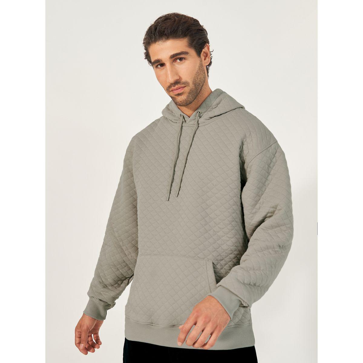 Styli Diamond Quilted Relaxed Hoodie with Kangaroo Pocket-men-winterwear-hoodiesandsweatshirts-image-1