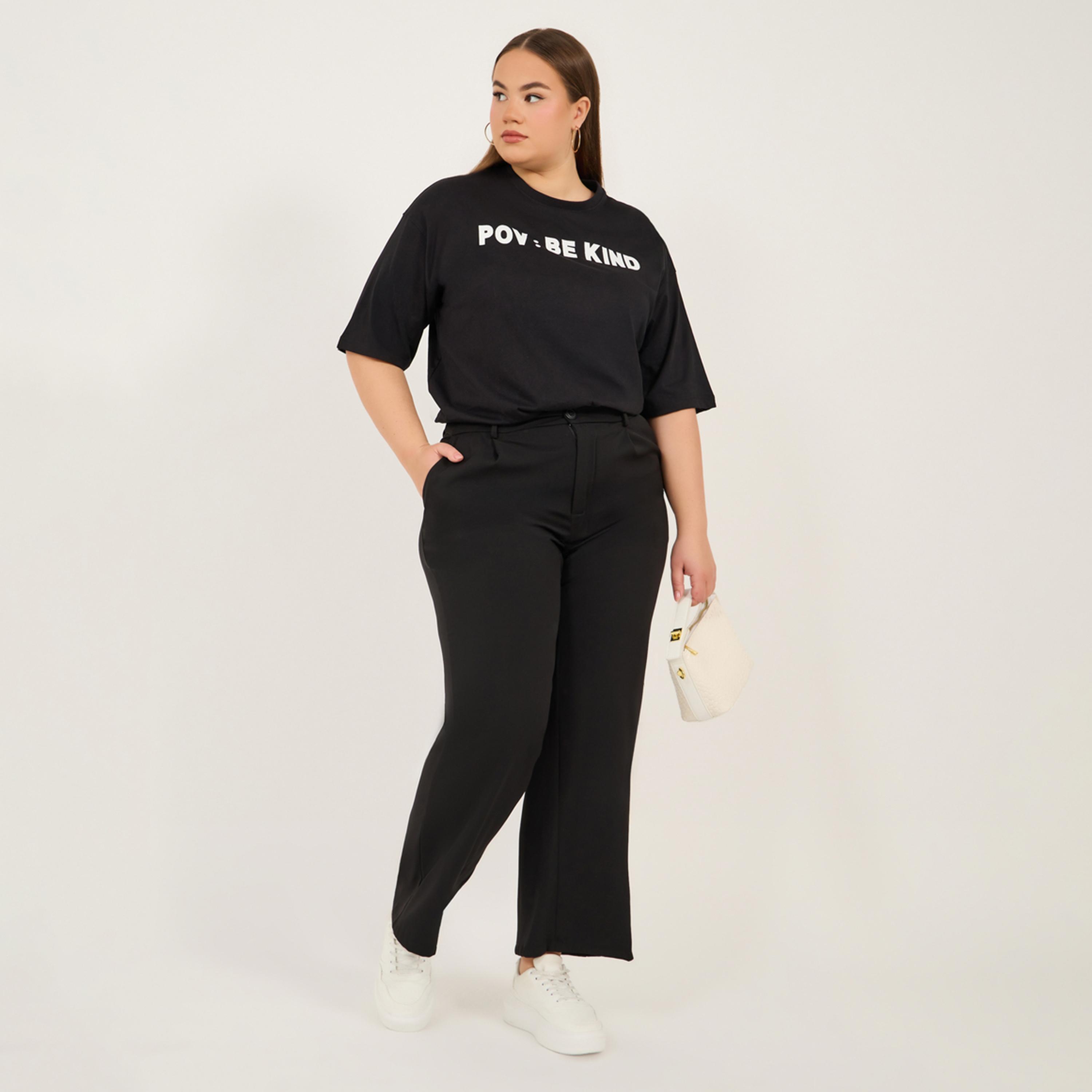 ستايلي - تي شيرت كبير الحجم بأكمام قصيرة ورقبة دائرية وطبعة be kind-women-clothing-nightwear-pyjamas-tops-image-2