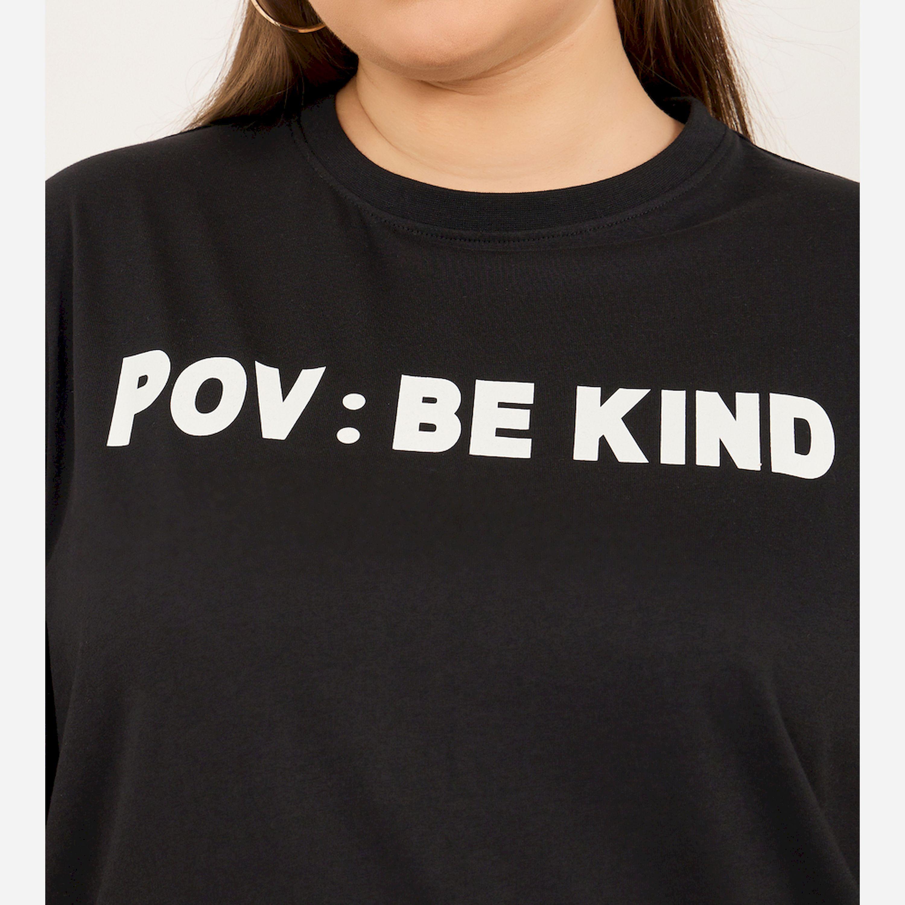 ستايلي - تي شيرت كبير الحجم بأكمام قصيرة ورقبة دائرية وطبعة be kind-women-clothing-nightwear-pyjamas-tops-image-4