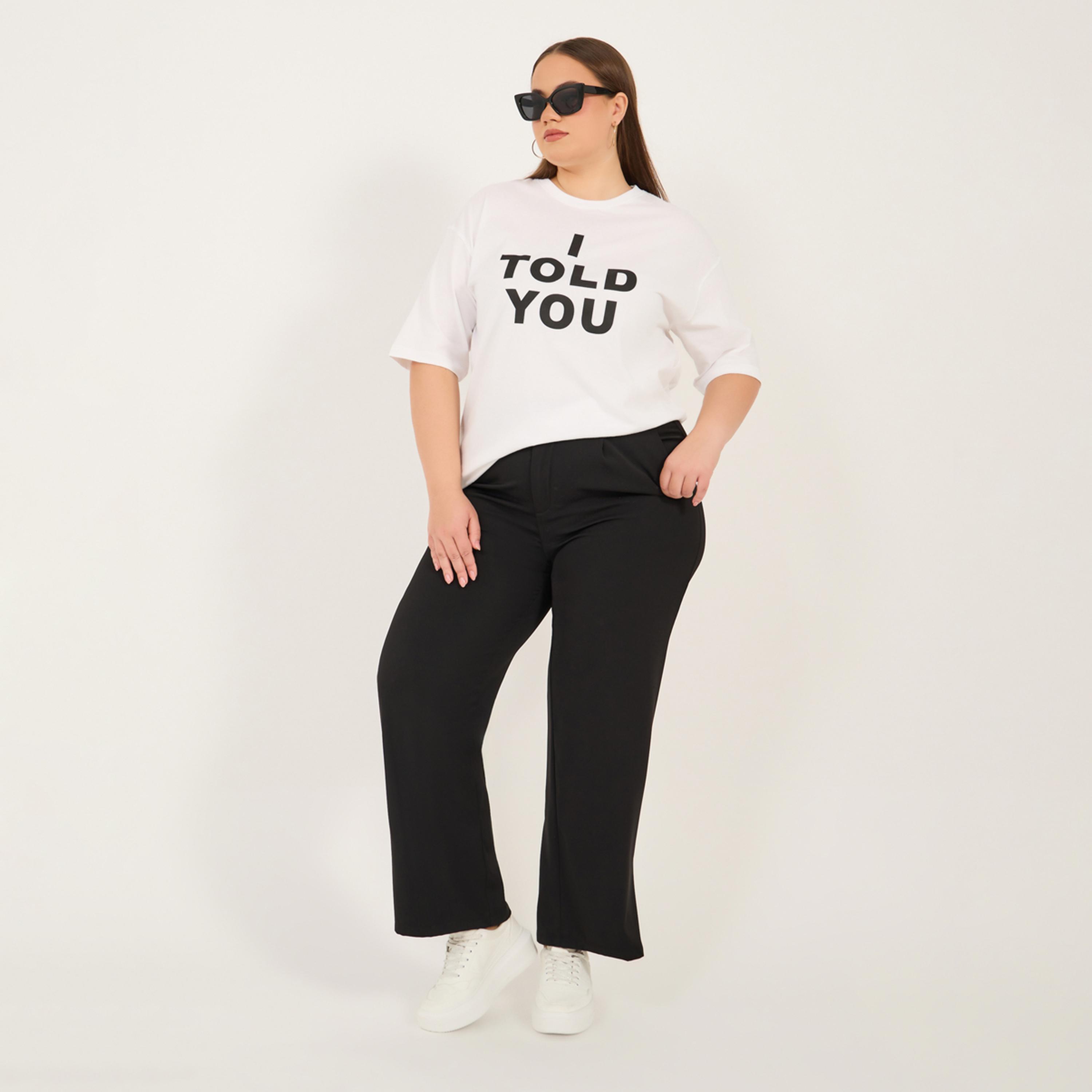 ستايلي - تي شيرت كبير الحجم بأكمام قصيرة ورقبة دائرية بطبعة I Told Ya-women-clothing-nightwear-pyjamas-tops-image-2