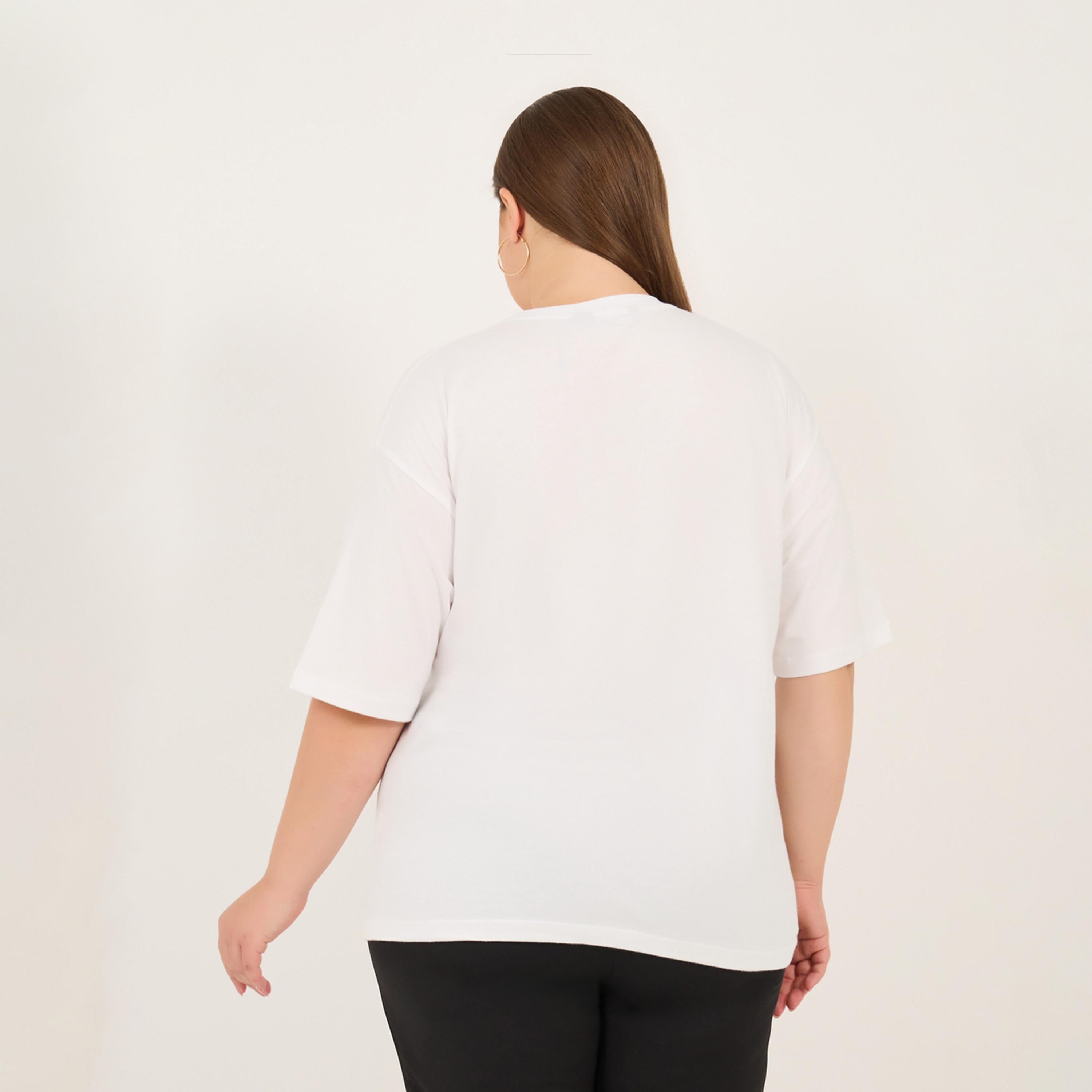 Styli Plus I Told Ya Slogan Print Round Neck Short Sleeve Oversized T-Shirt-women-clothing-nightwear-pyjamas-tops-image-5