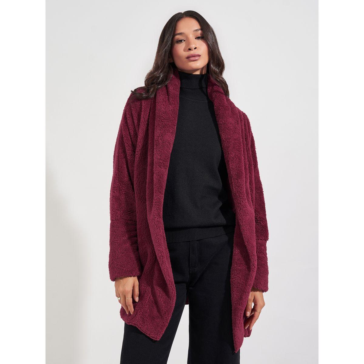 معطف طويل بقصة عادية وفرو صناعي-women-winterwear-coatsandjackets-jackets-image-1