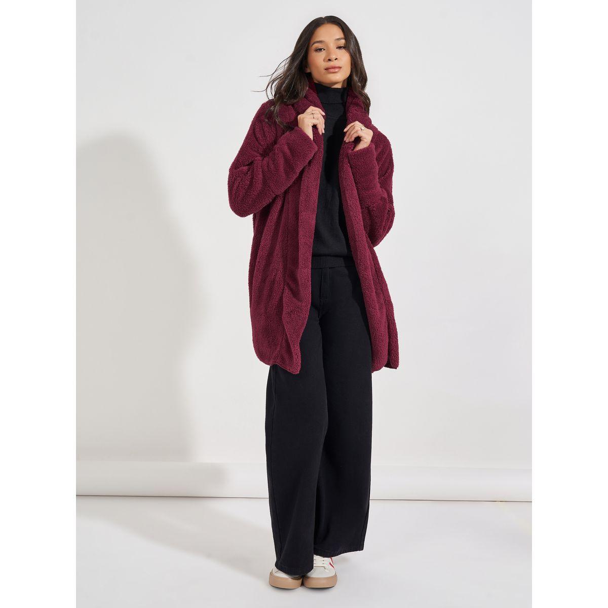 معطف طويل بقصة عادية وفرو صناعي-women-winterwear-coatsandjackets-jackets-image-2