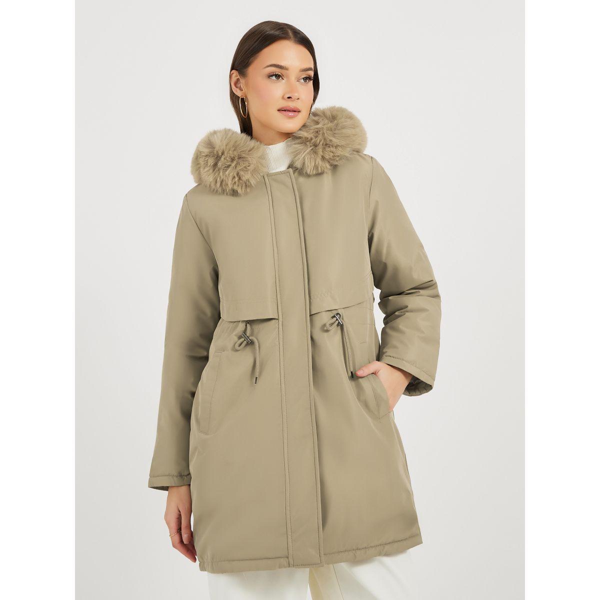 Buy Women s Styli Knee Length Regular Fit Parka Coat Online Centrepoint KSA