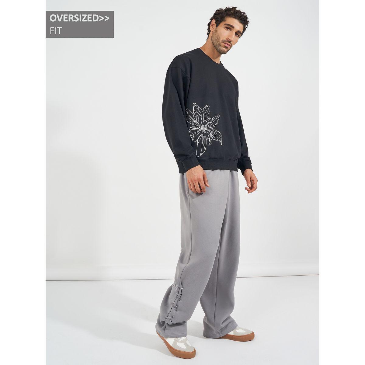 Styli Eyelet Detail Bonded Fleece Oversized Joggers-men-clothing-bottoms-joggers-image-2