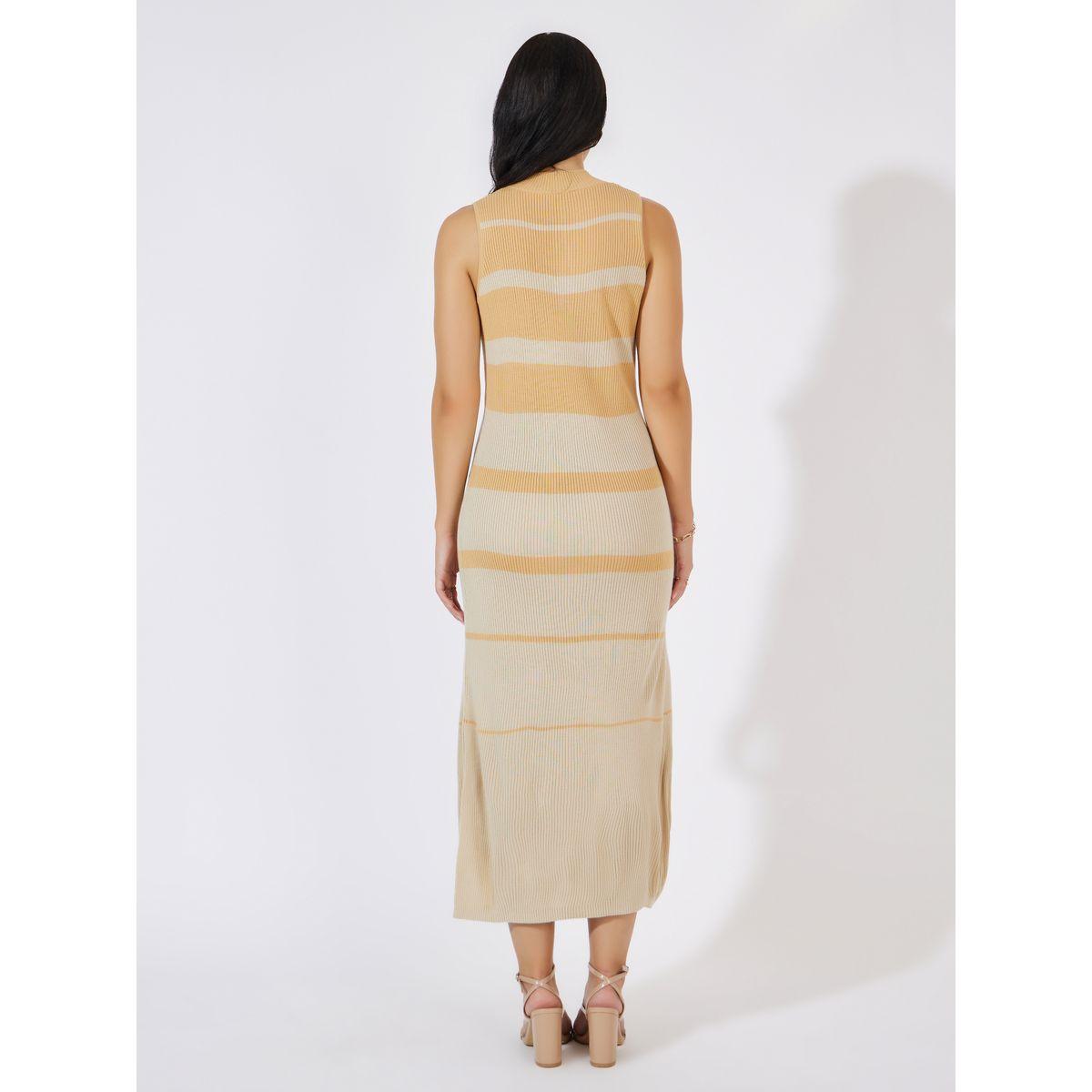 فستان ميدي ضيق بتفاصيل محبوك وشق جانبي-women-clothing-dresses-image-7