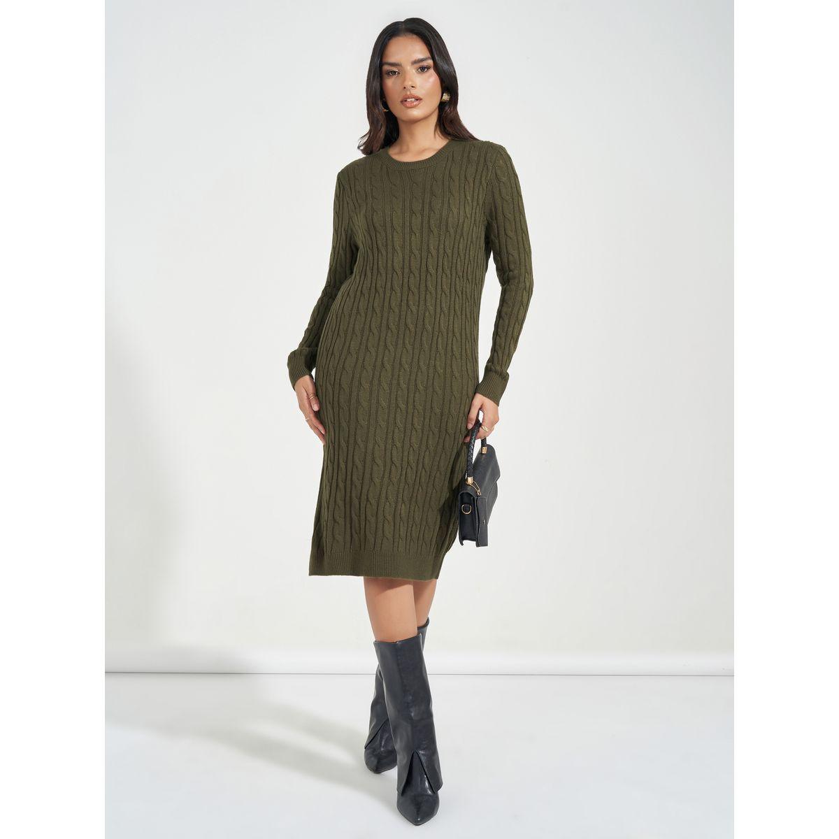 Styli Cable Knit Sweater Knee Length Dress-women-clothing-dresses-image-1