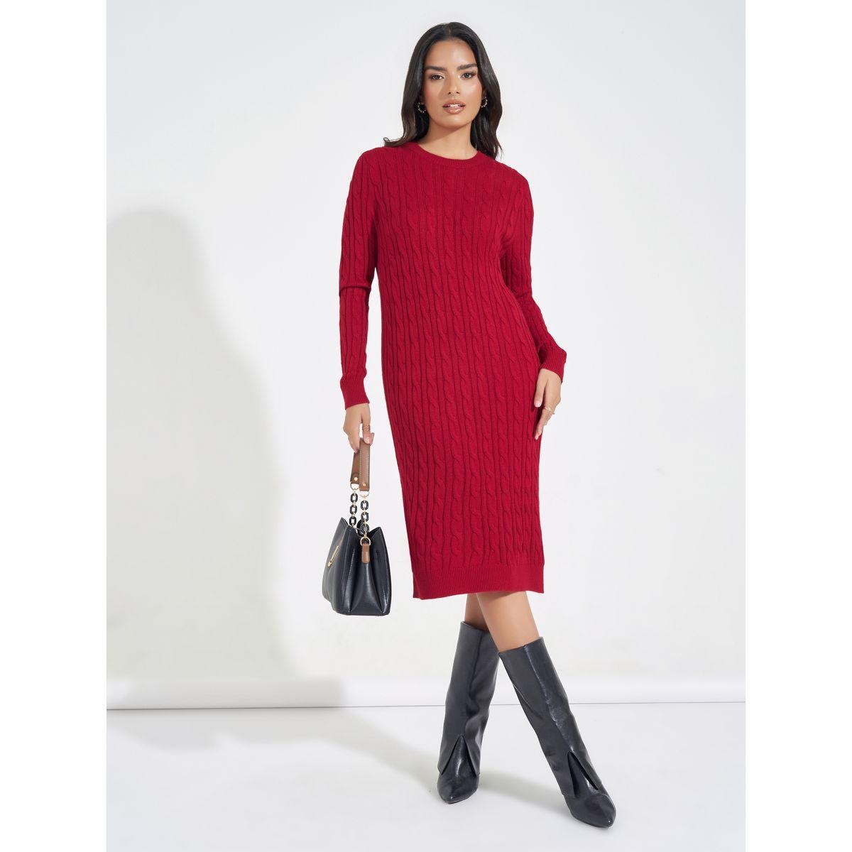 فستان بطول الركبة وتفاصيل محبوكة-women-clothing-dresses-image-1