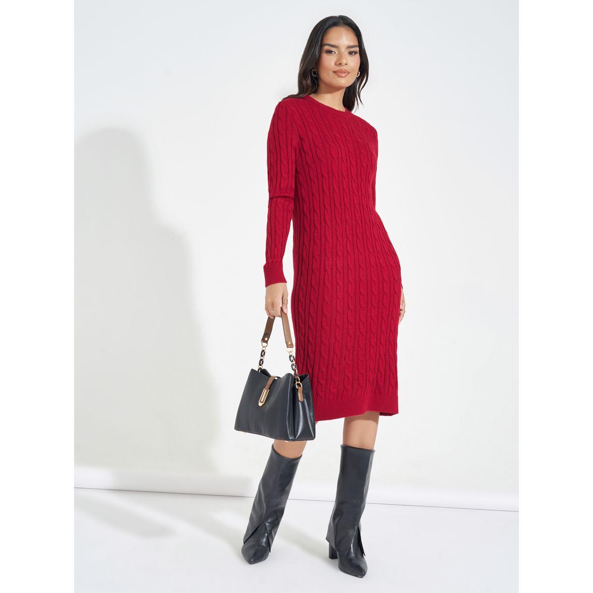 فستان بطول الركبة وتفاصيل محبوكة-women-clothing-dresses-image-2