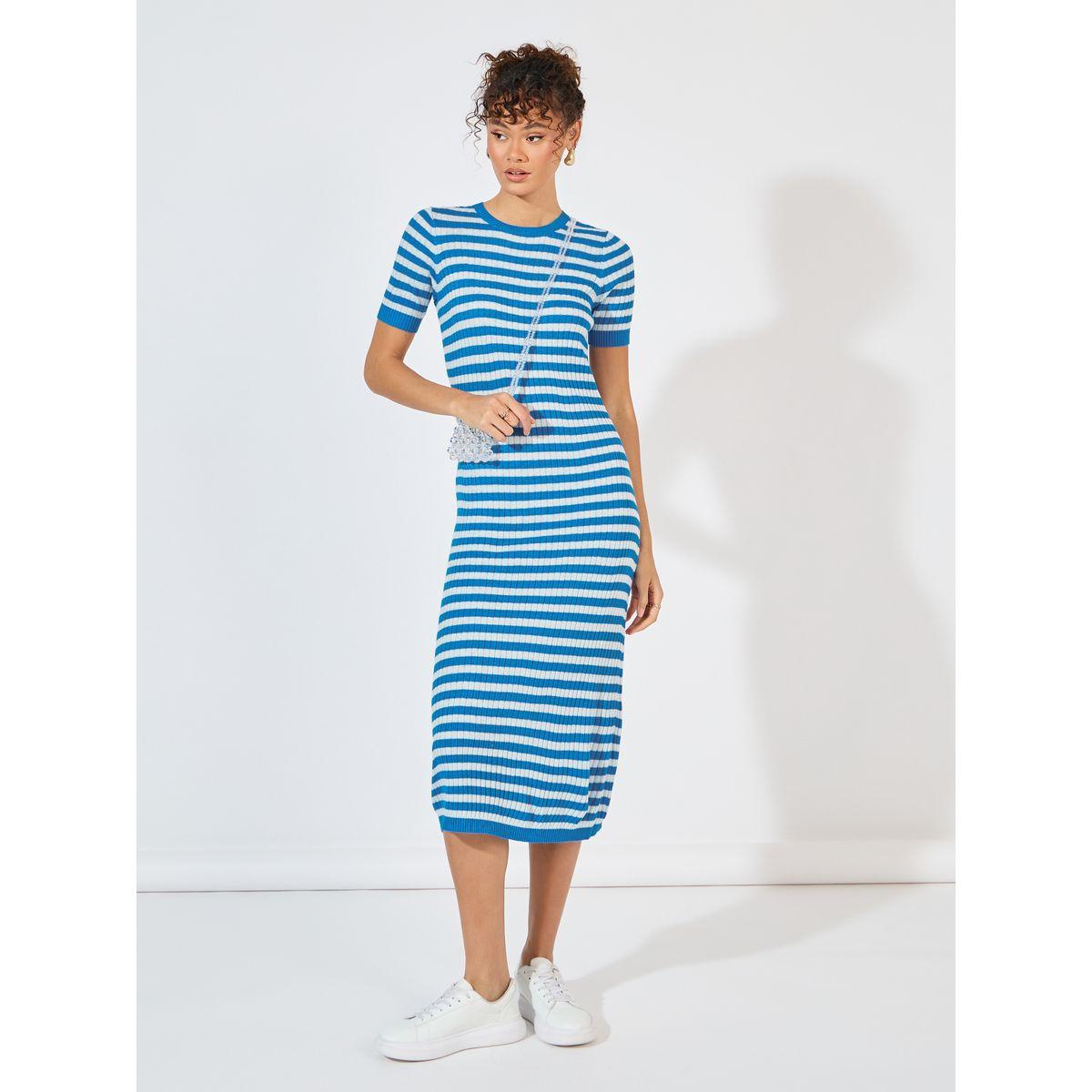Styli Striped Knit Sweater Midi Dress-women-clothing-dresses-image-1