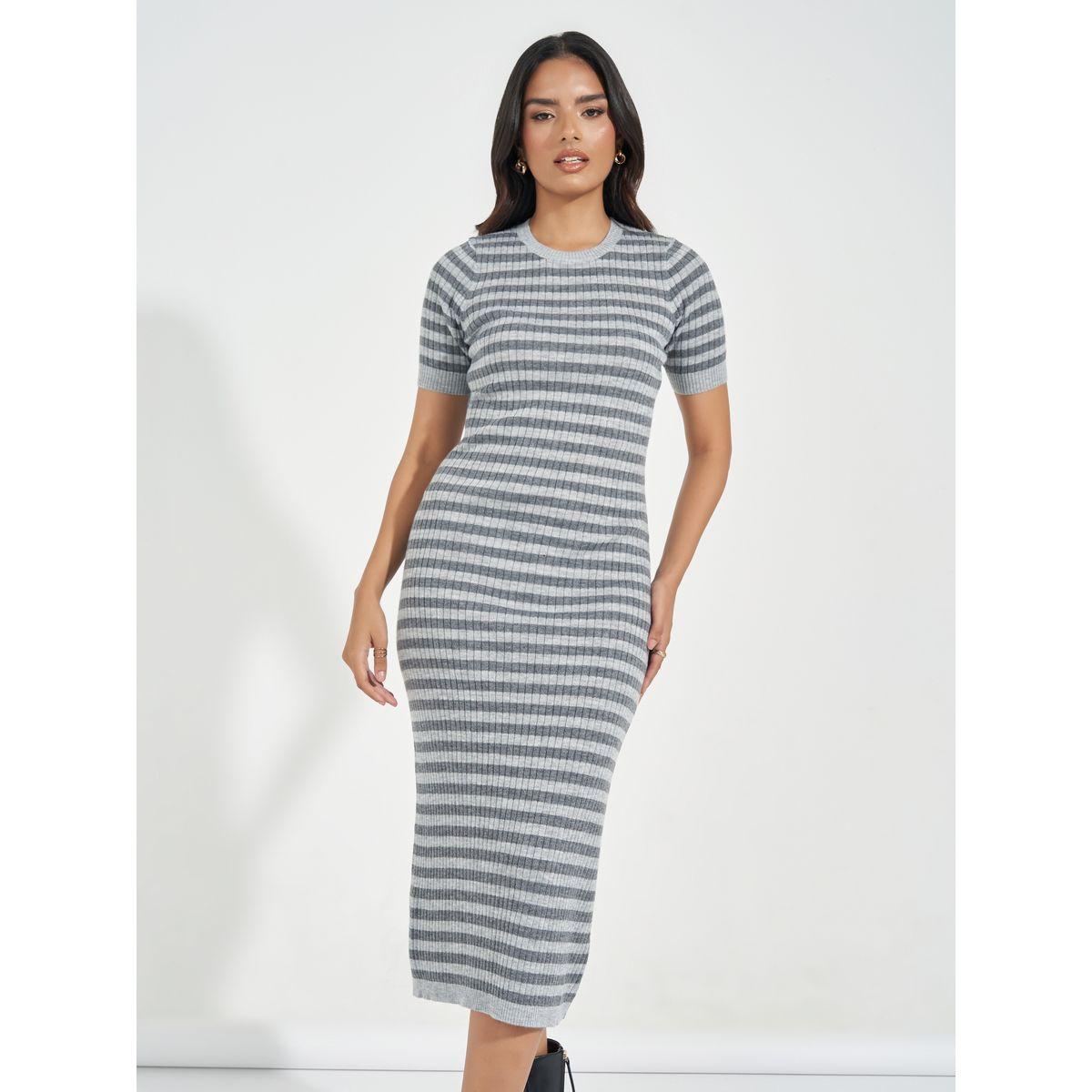فستان ميدي مخطط بأكمام قصيرة-women-clothing-dresses-image-2