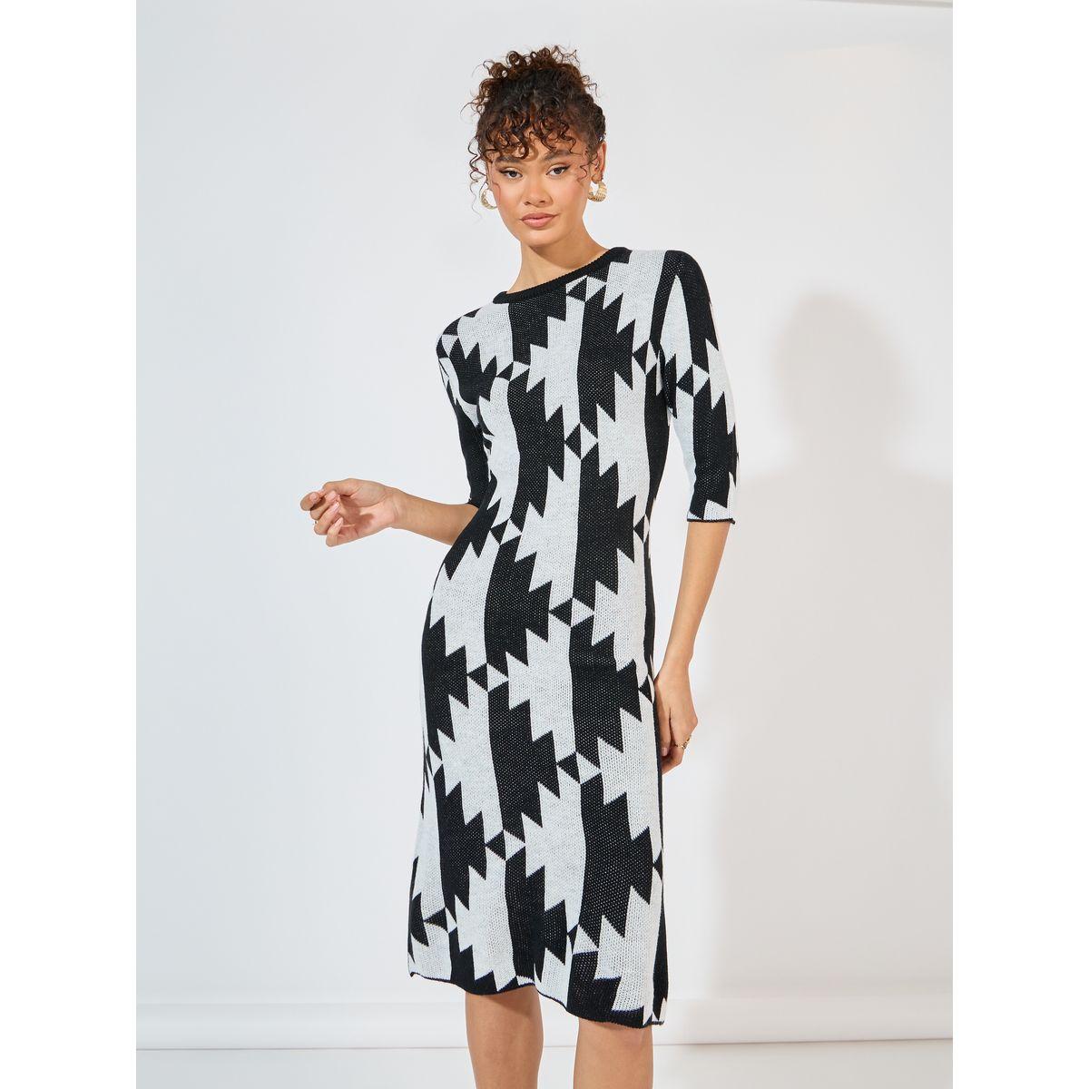 فستان بطول الركبة مع طبعة هندسية-women-clothing-dresses-image-2