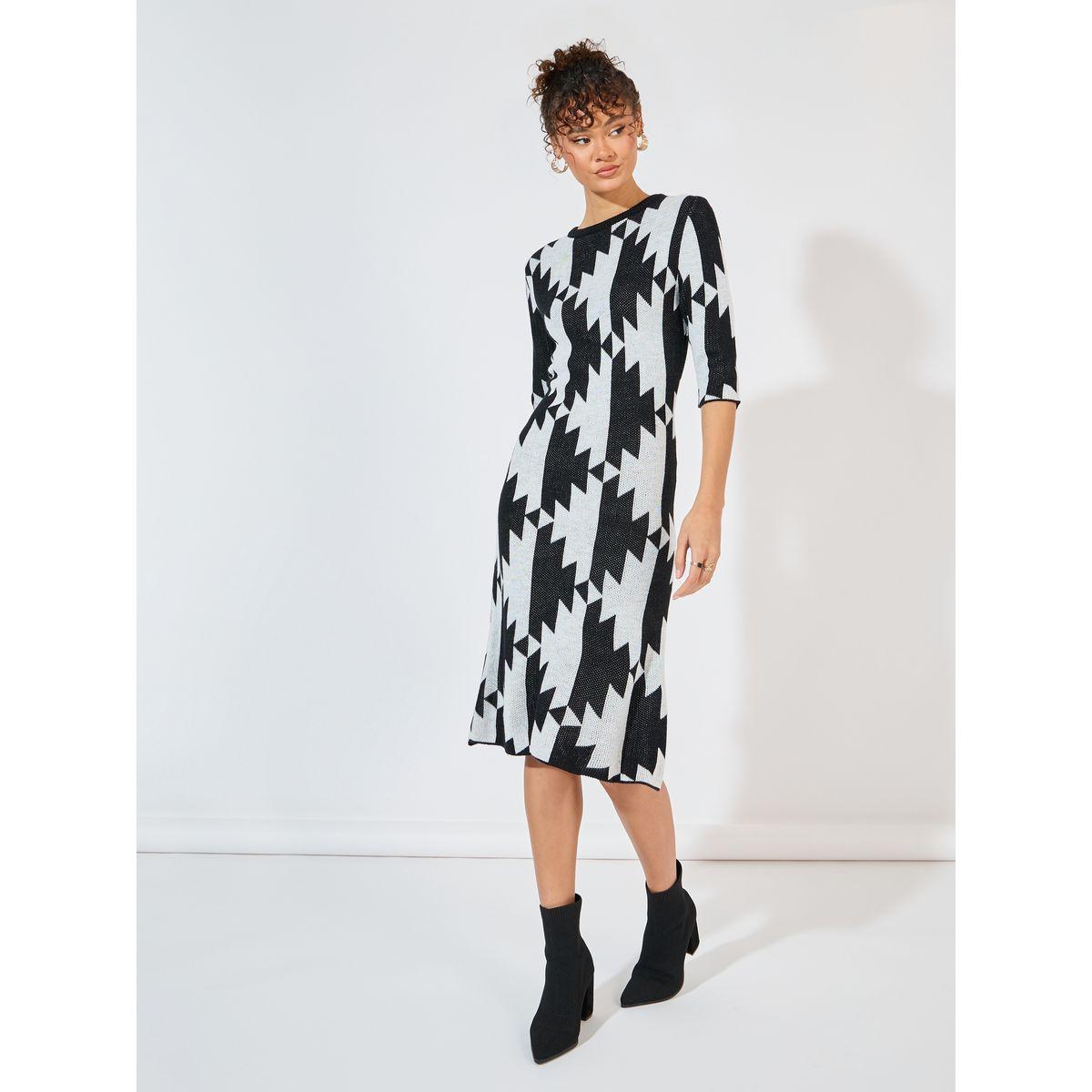 فستان بطول الركبة مع طبعة هندسية-women-clothing-dresses-image-4