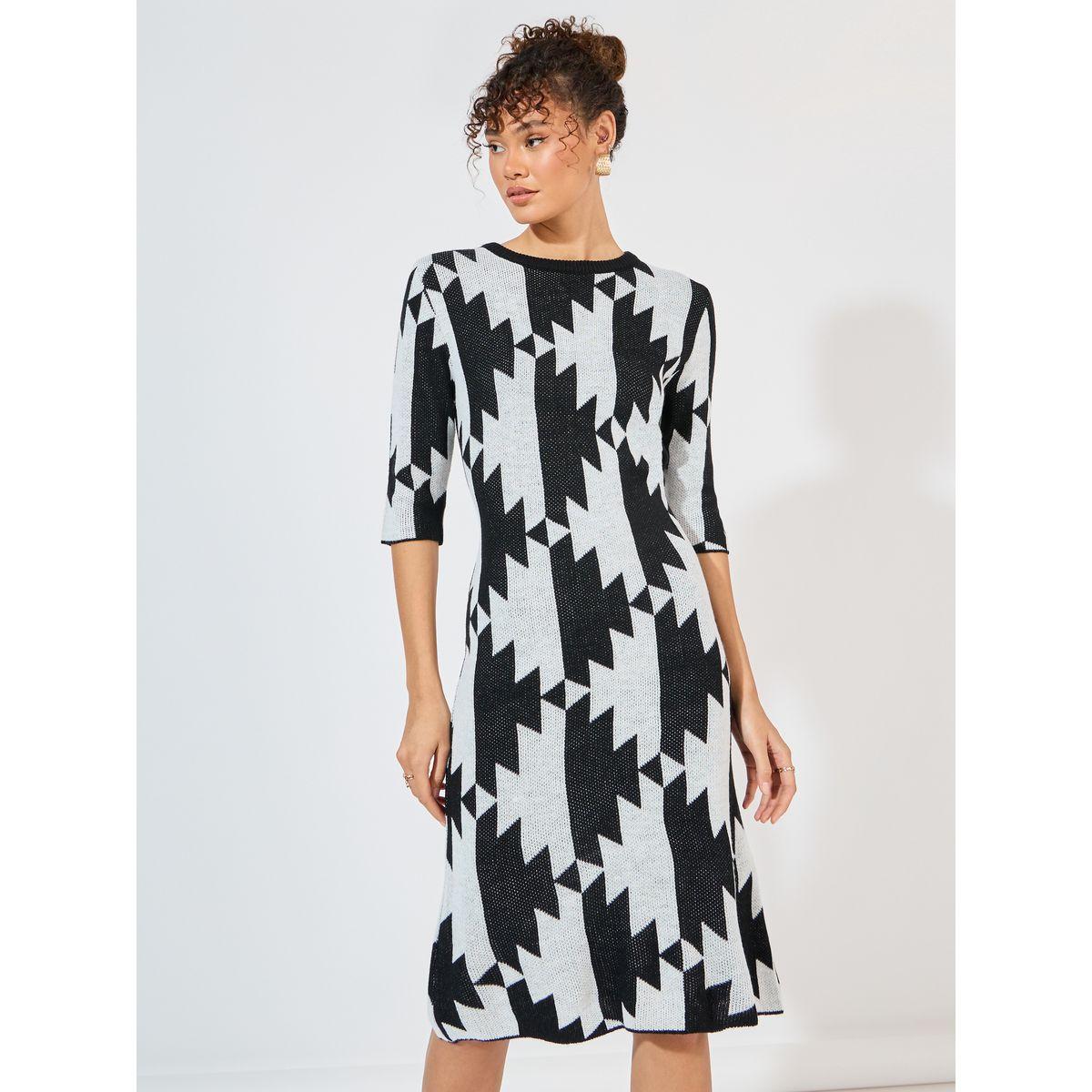 فستان بطول الركبة مع طبعة هندسية-women-clothing-dresses-image-5