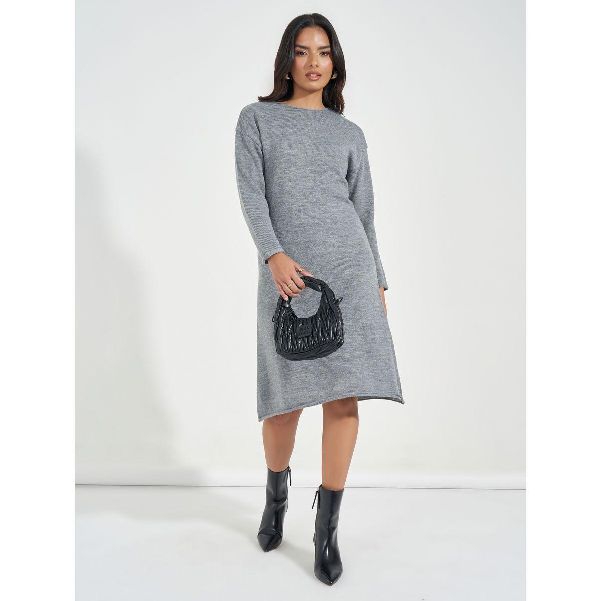 فستان سادة محبوك بطول الركبة-women-clothing-dresses-image-1