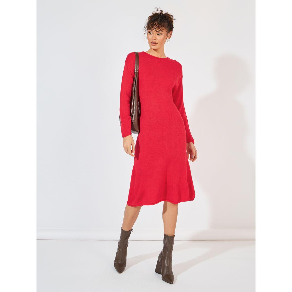 فستان سادة محبوك بطول الركبة-women-clothing-dresses-image-1